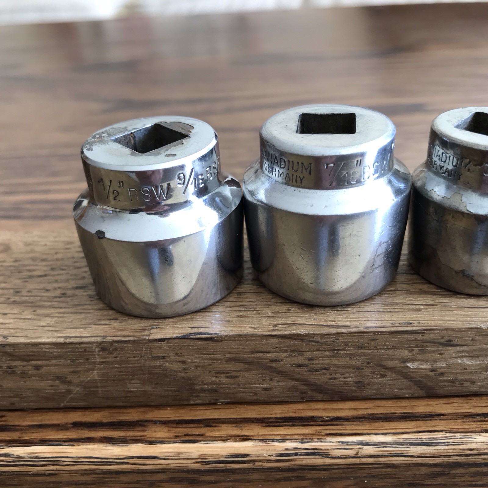 6 Vintage Elora 3/8” Drive Whitworth Sockets 1/2” To 1/8” BSW.