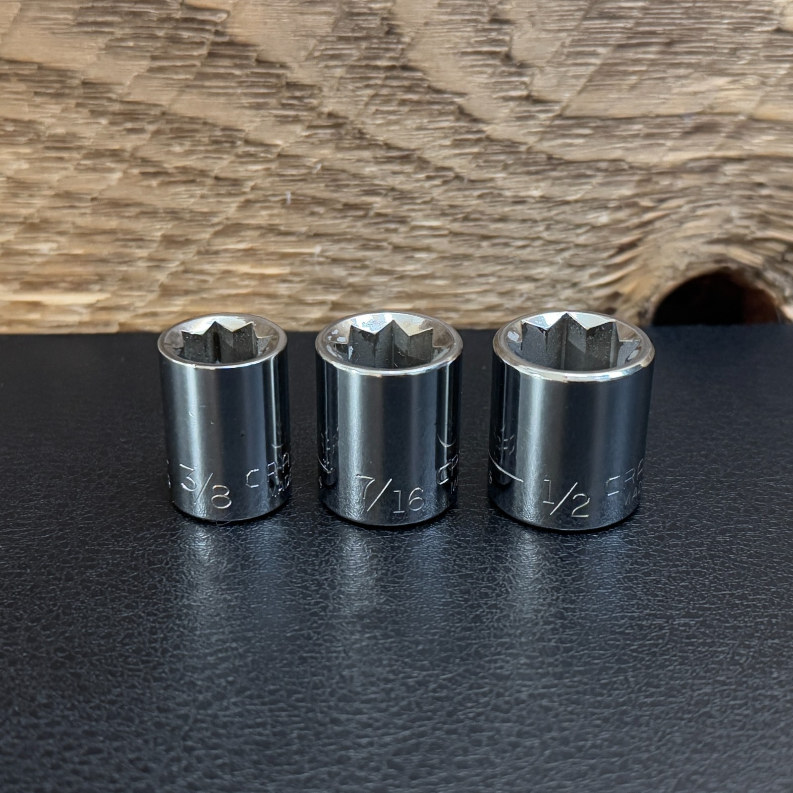 Craftsman USA 3/8 Drive SAE Socket Set 3/8 7/16 1/2 3pc 8PT G Series -G- 4434x