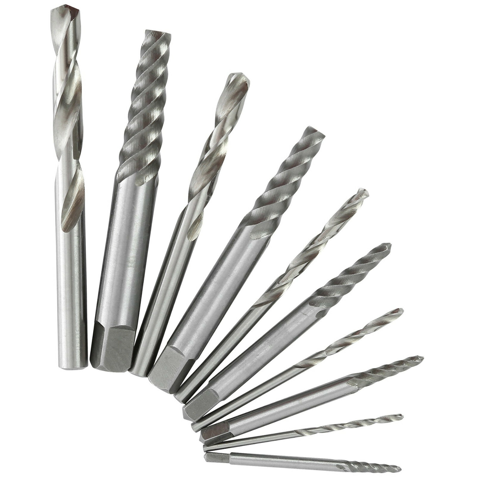 Hyper Tough 10-Piece BOLT EXTRACTOR SET Mechanics Length High Speed Steel Bits &