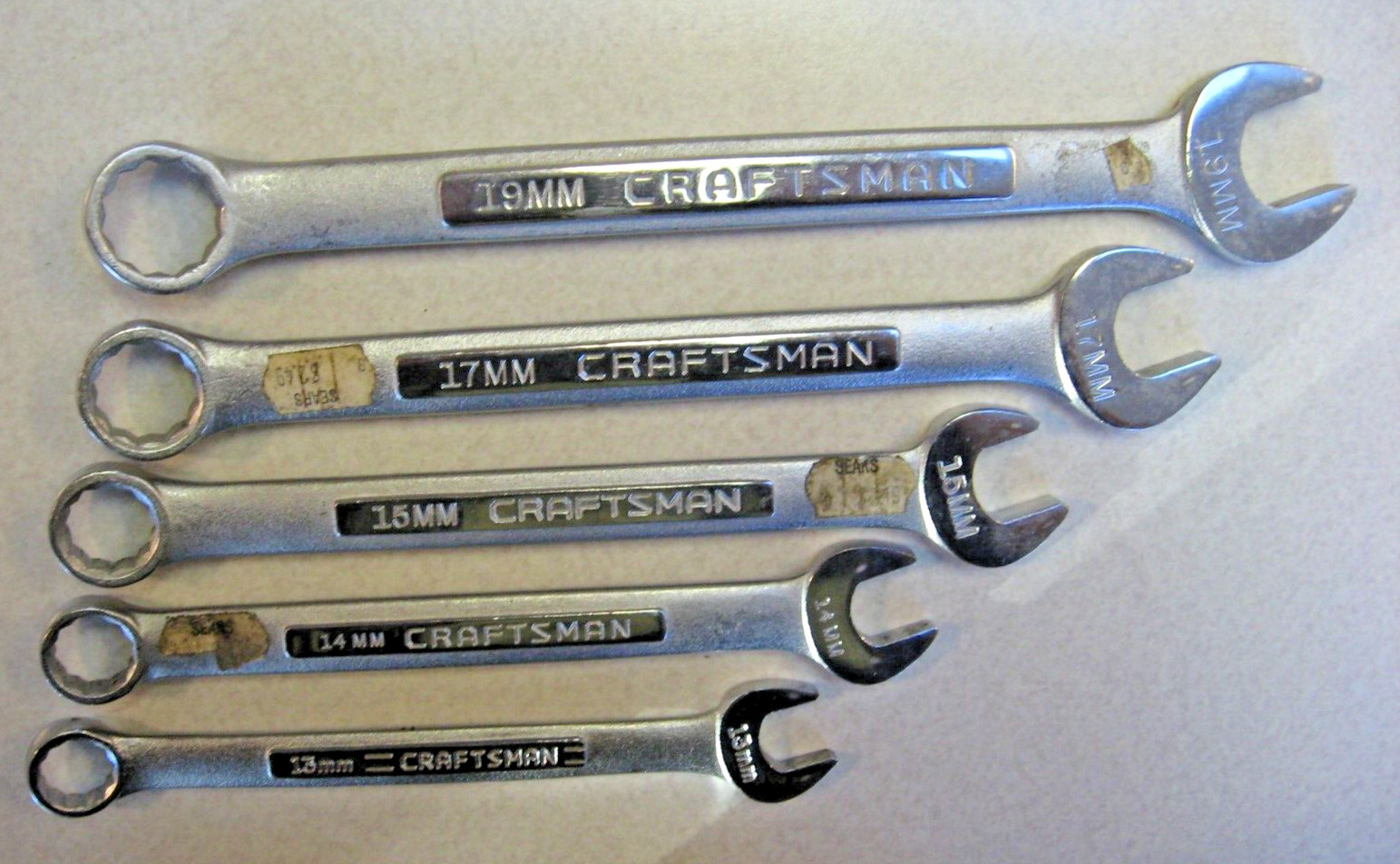 LOT OF 5 CRAFTSMAN COMBINATION METRIC WRENCHES V & VV 13mm 14mm 15mm 17mm 19mm