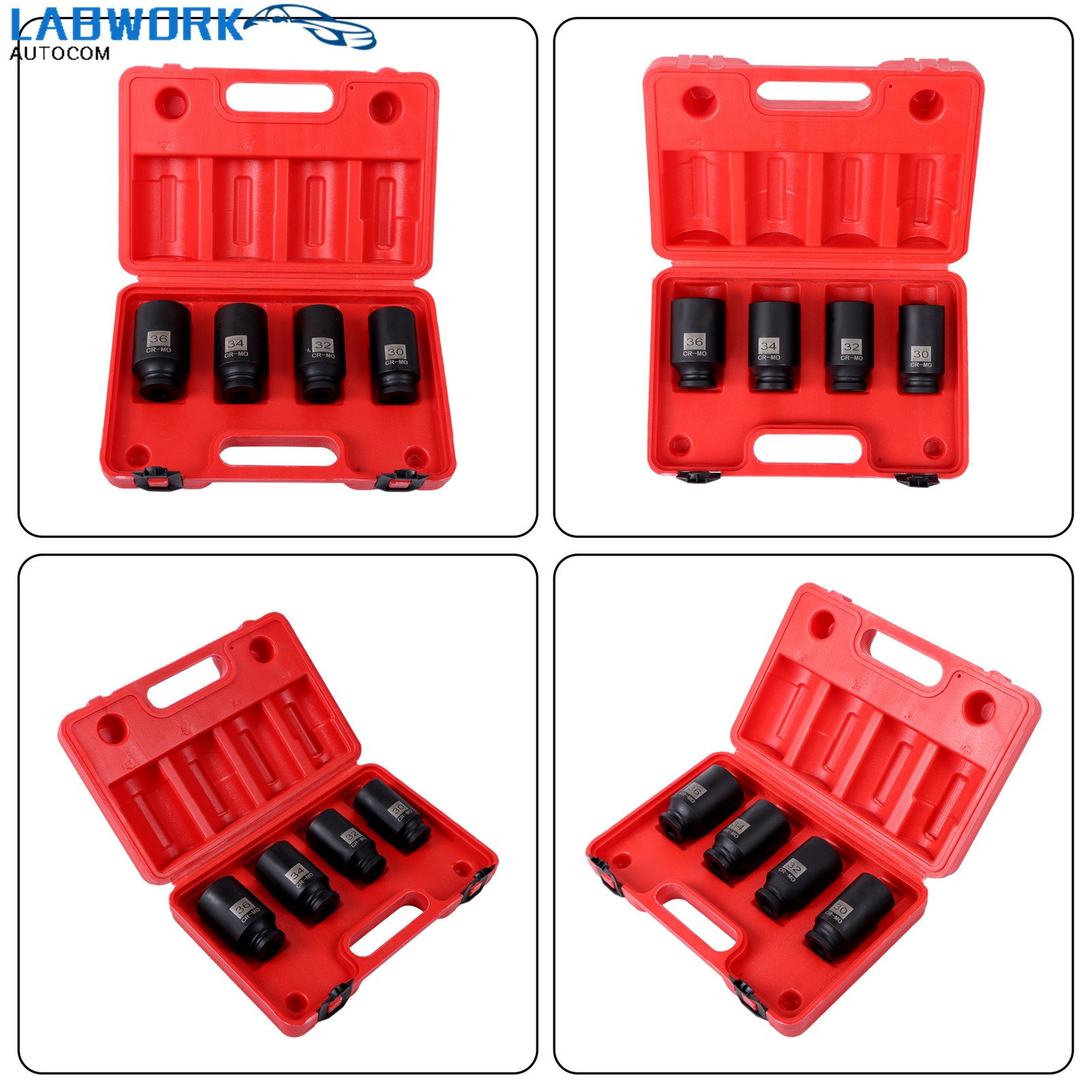 12 Point 30mm 32mm 34mm 36mm 4Pcs 1/2″ Drive Spindle Axle Nut Socket Set