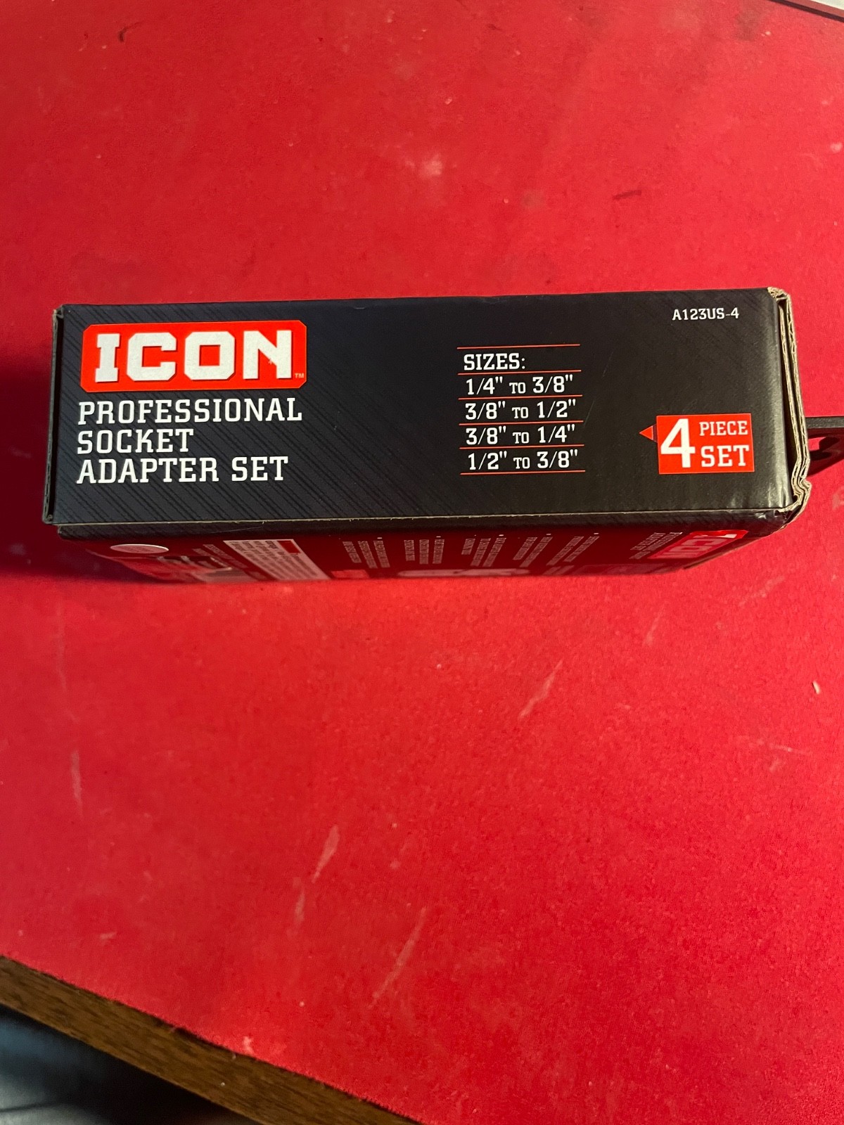 ICON Professional Socket Adapter Set 4 Piece Chrome Moly Steel A123US-4 Sizes