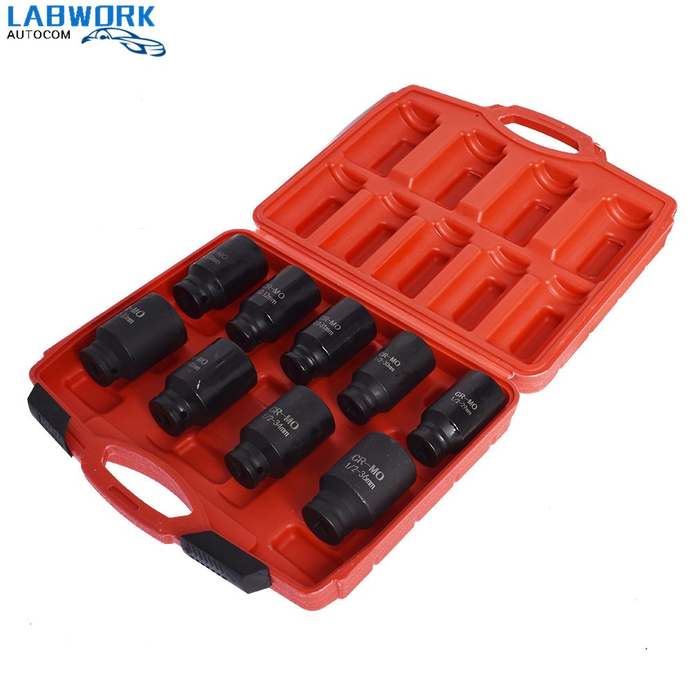 9Pcs Deep Impact Socket Set 1/2″ 29mm-38mm Drive Metric Axle Hub Nut Socket