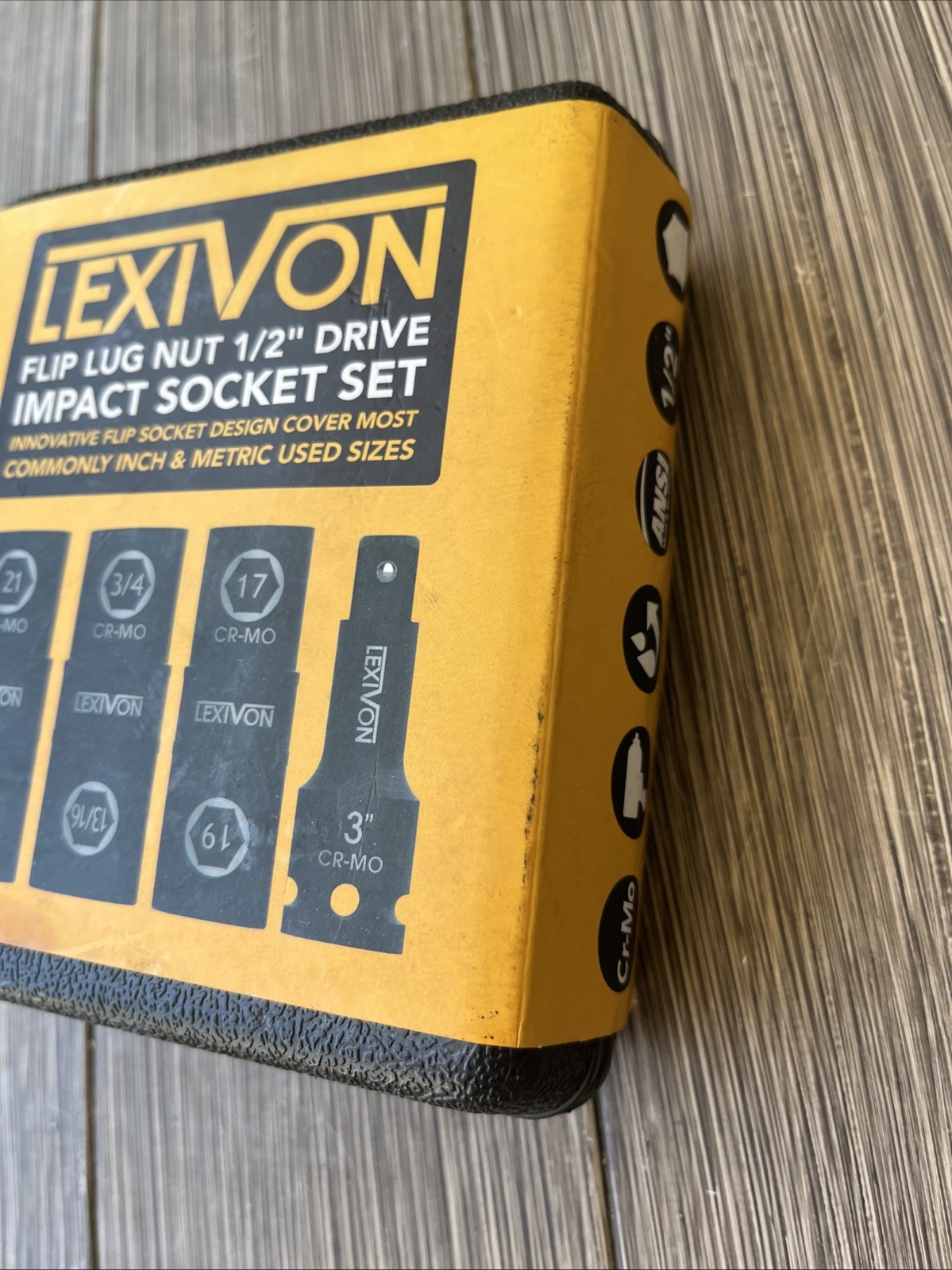 Lexivon 4 Piece Impact Socket Set – 6 Total Lug Nut Sizes Innovative Flip Socket