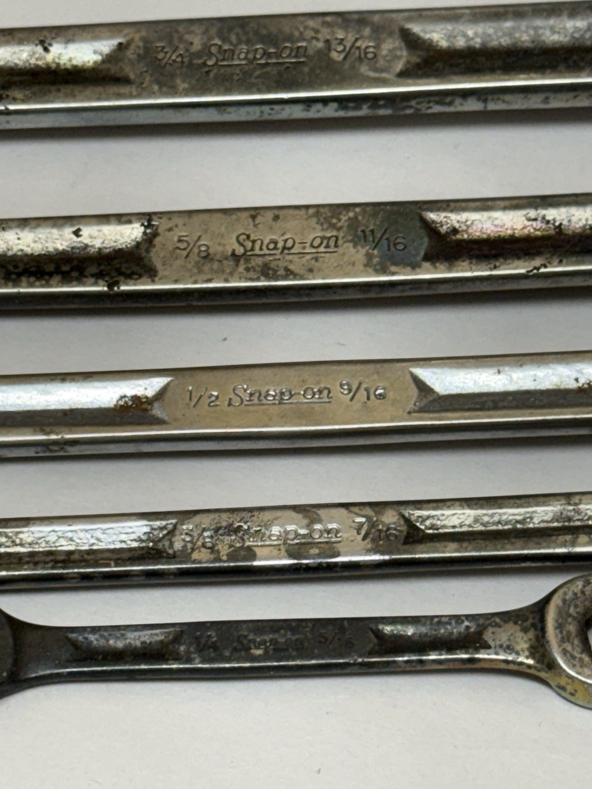 Old USA Snap-On 5 pc Double Flare Nut Line Wrench Set SAE 1/4 to 13/16″ RXH605