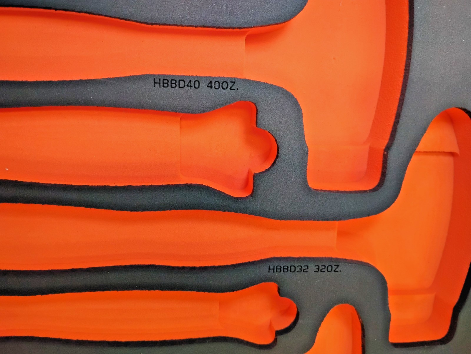 Snap-on Tools ORANGE FOAM ORGANIZER for 6pc Ball Peen Hammer Set FMHBBD028