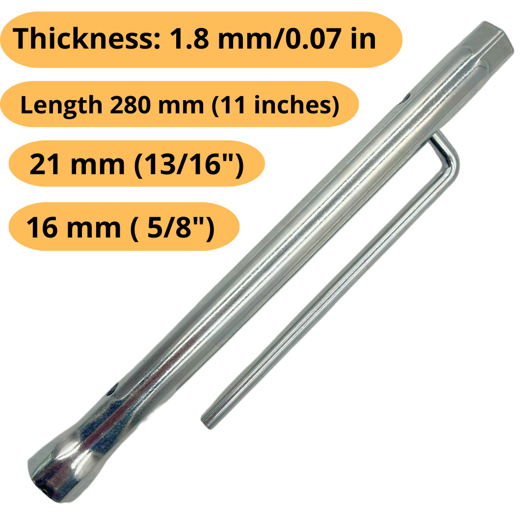 Dual-ended spark plug socket wrench 16mm (5/8″) & 21mm (13/16″) length 280 mm