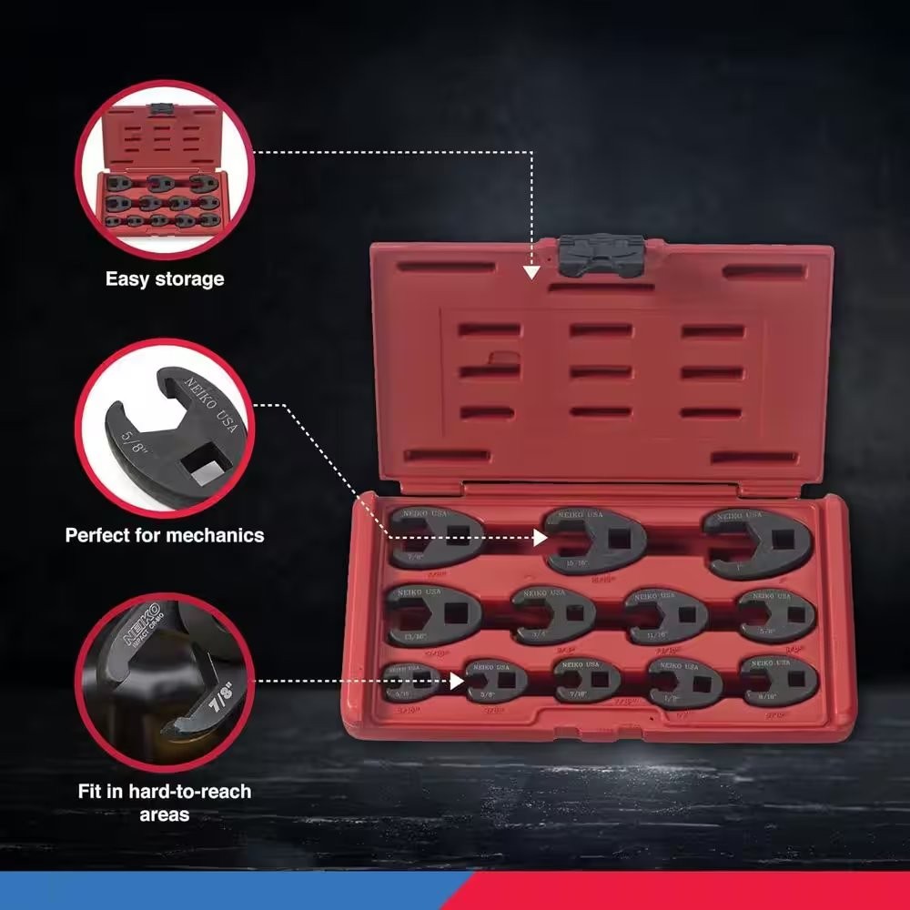 NEIKO 1/2 in. and 3/8 in. Drive Crowfoot Wrench Set, 12 Piece, SAE 5/16 in. to 1
