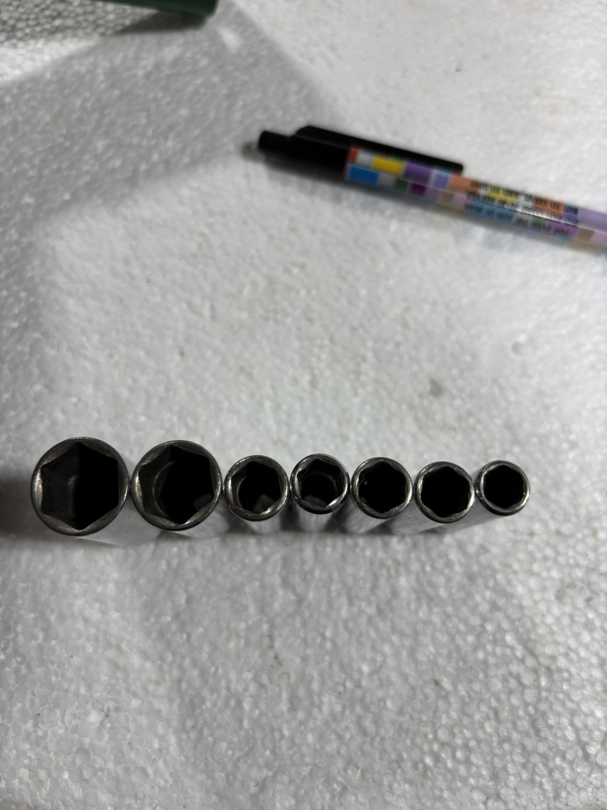 Assortment of 7 MAC deep 1/4” drive sockets