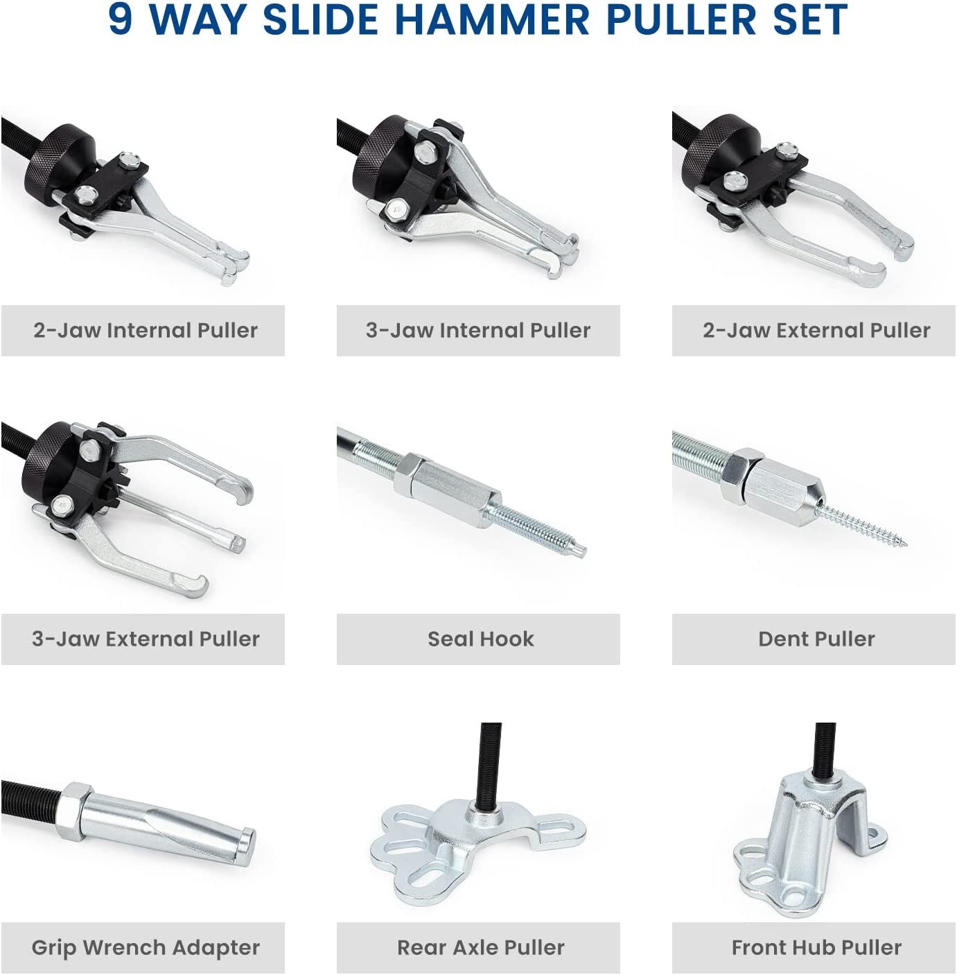 8PC Rear Axle Bearing Seal Removal Tool Slide Hammer Puller Set with Adapters
