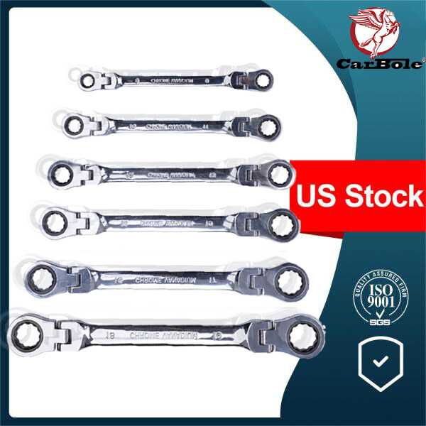 6pcs Long Extra Ratcheting Wrenches Spanner Set Double Box End Flex-Head Metric