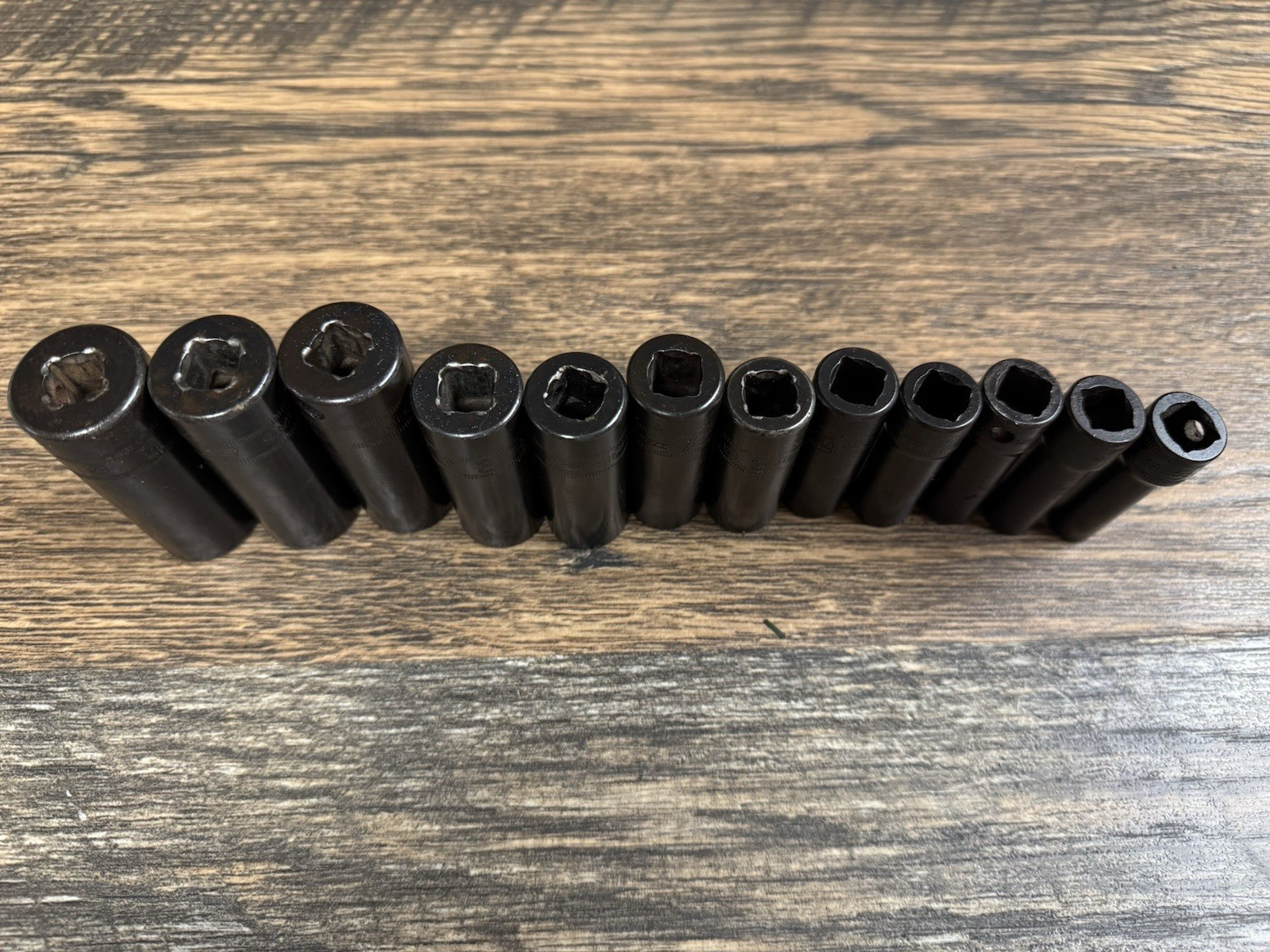 USED SNAP ON TOOLS 214SIMFMYA 3/8″ METRIC 6 PT DEEP IMPACT SOCKET SET 8-19mm