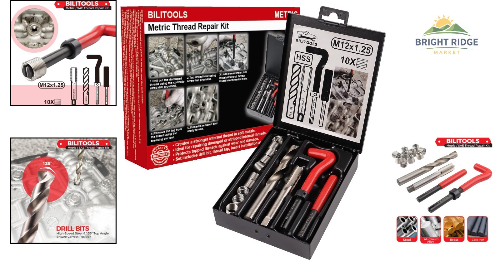M12x1.25 Metric Thread Repair Tools with Stainless Inserts and Organizing Case