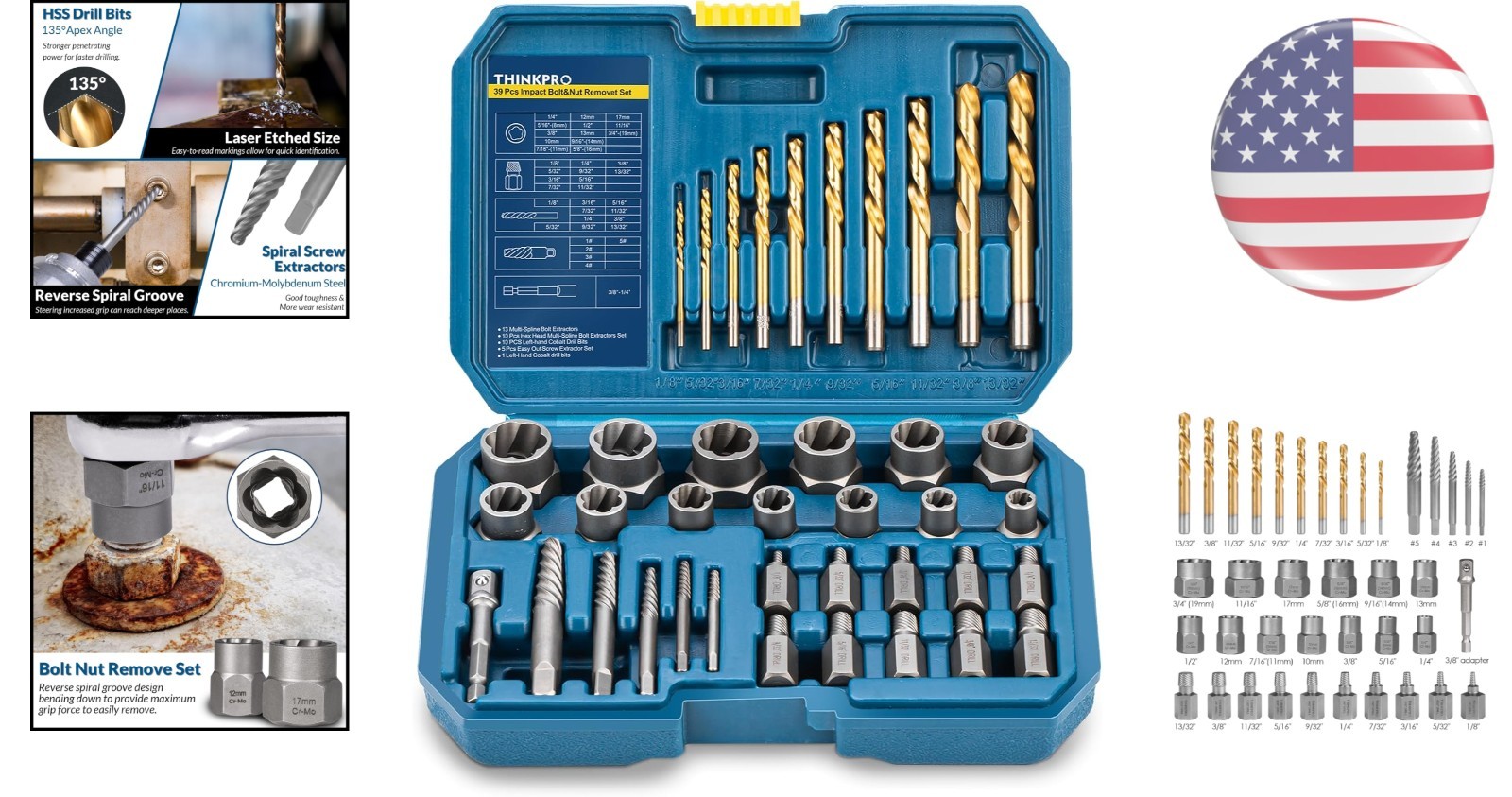39-Pc Bolt Extractor Set & Drill Bit Kit – Stubborn Lug Nut Removal Made Easy