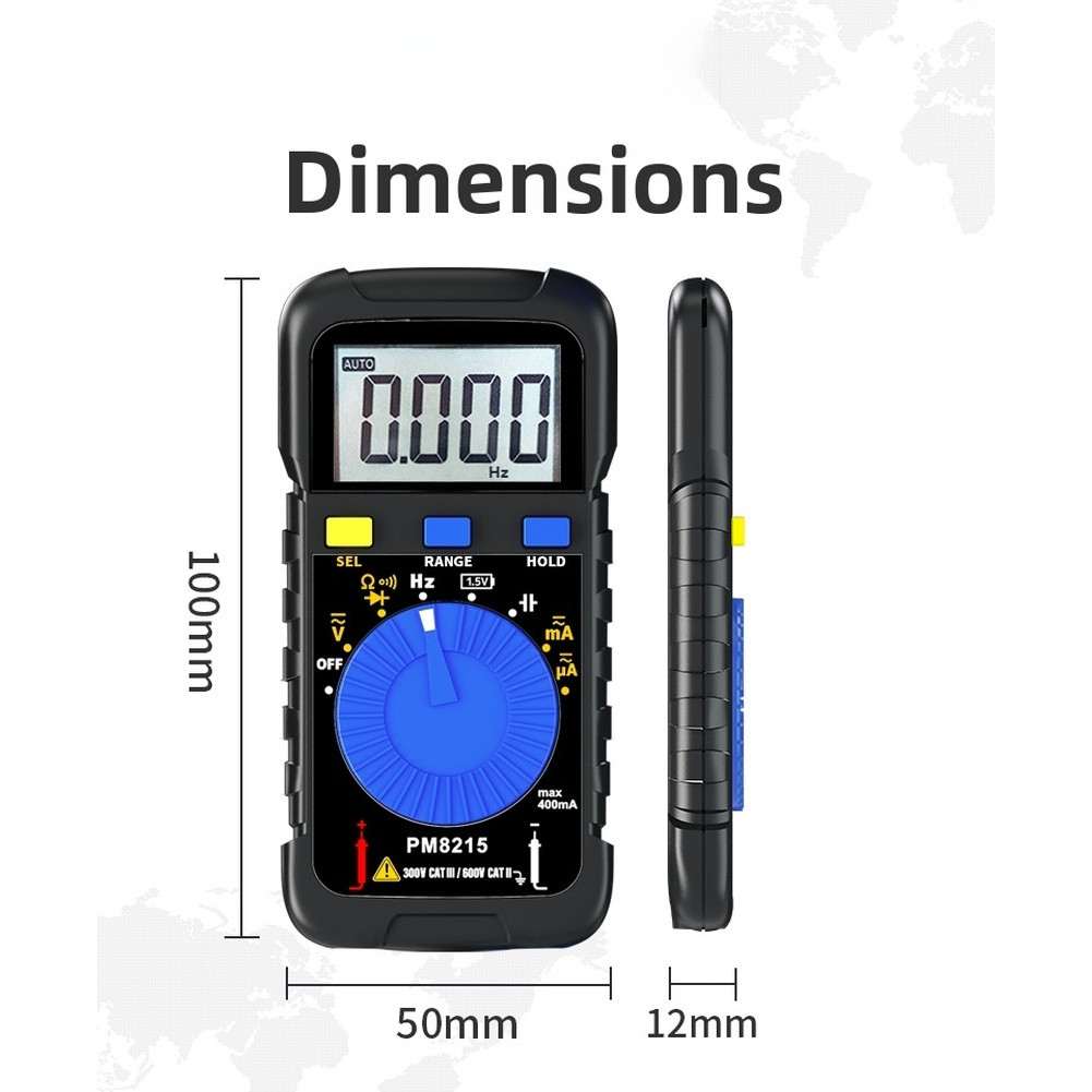 PM8215 Digital Multimeter Pocket Size AC DC Voltage Current Tester 3999 Count