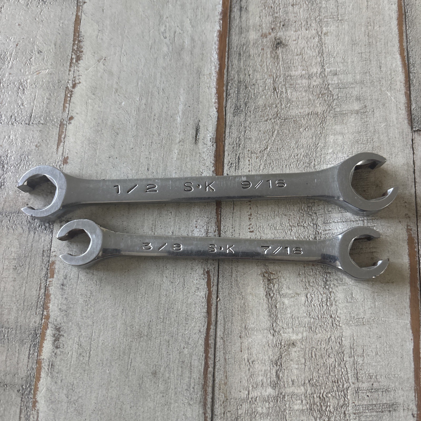 SK TOOLS USA FLARE NUT LINE WRENCH 2 pc SET 1/2 x 9/16 F1618 & 3/8 x 7/16 F1214