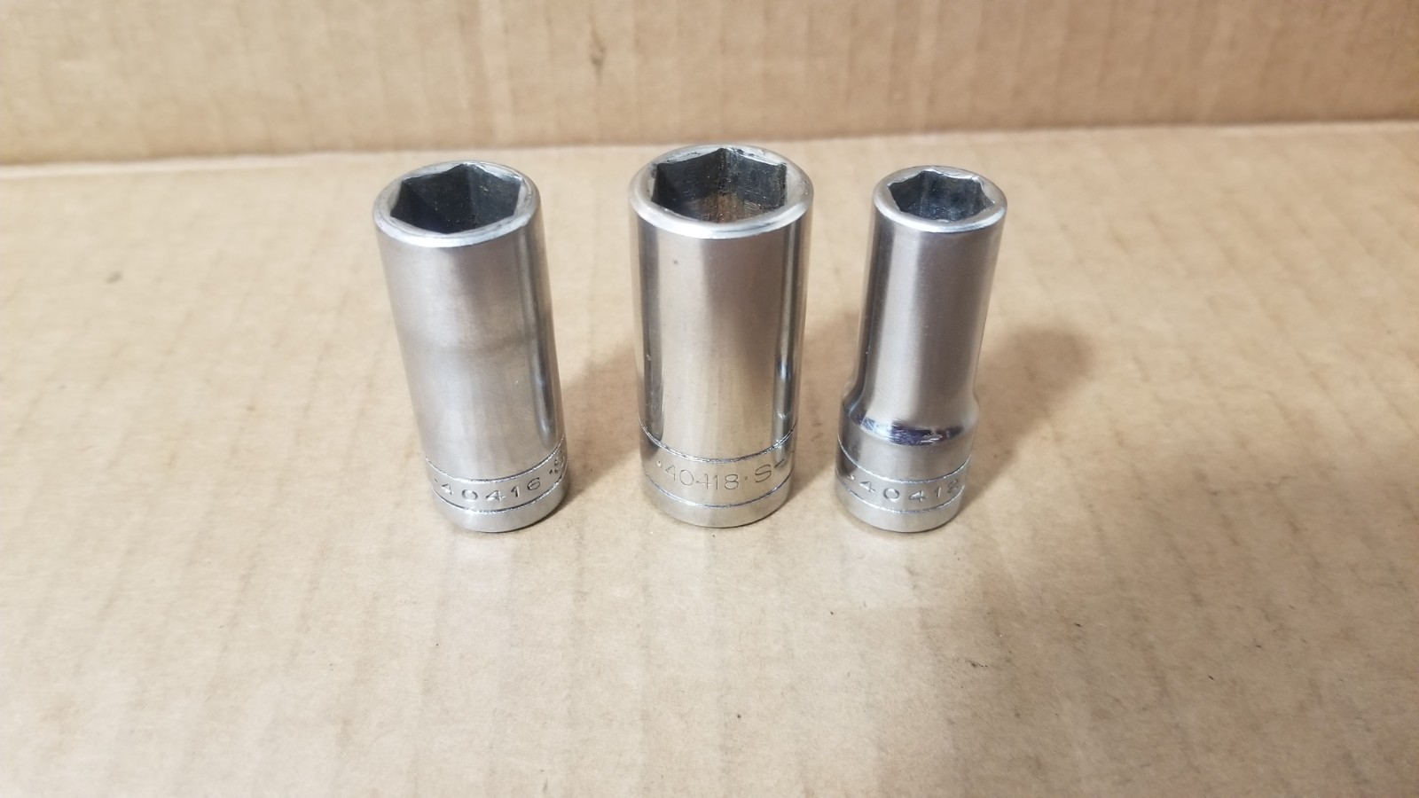 Vintage S-K USA 40418 9/16 & 40416 1/2 & 40412 3/8 6-Point Sockets VGC