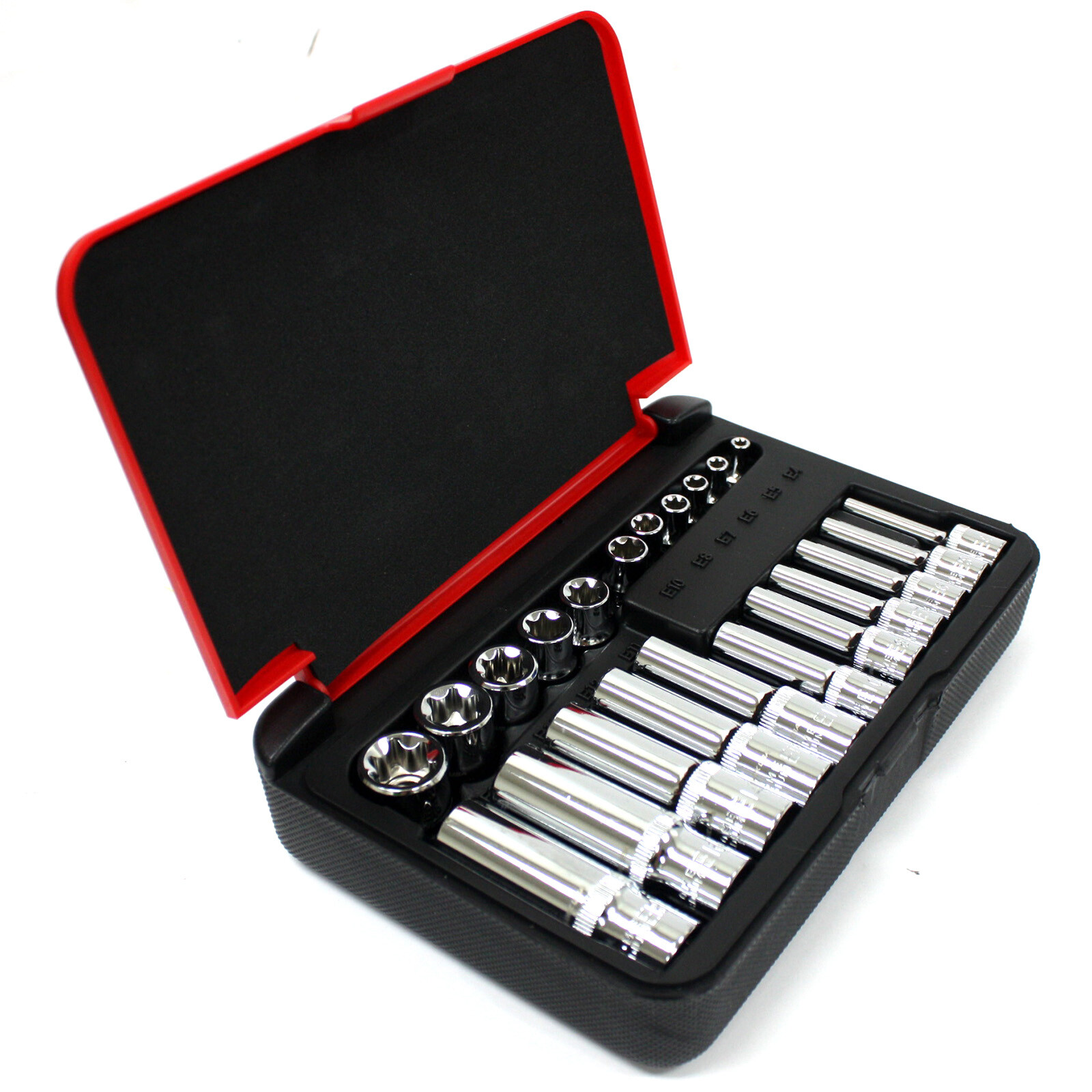 22 pc 1/4″ & 3/8″ Drive Female Torx Socket Set E4-E8 E10-E18 Deep & Shallow