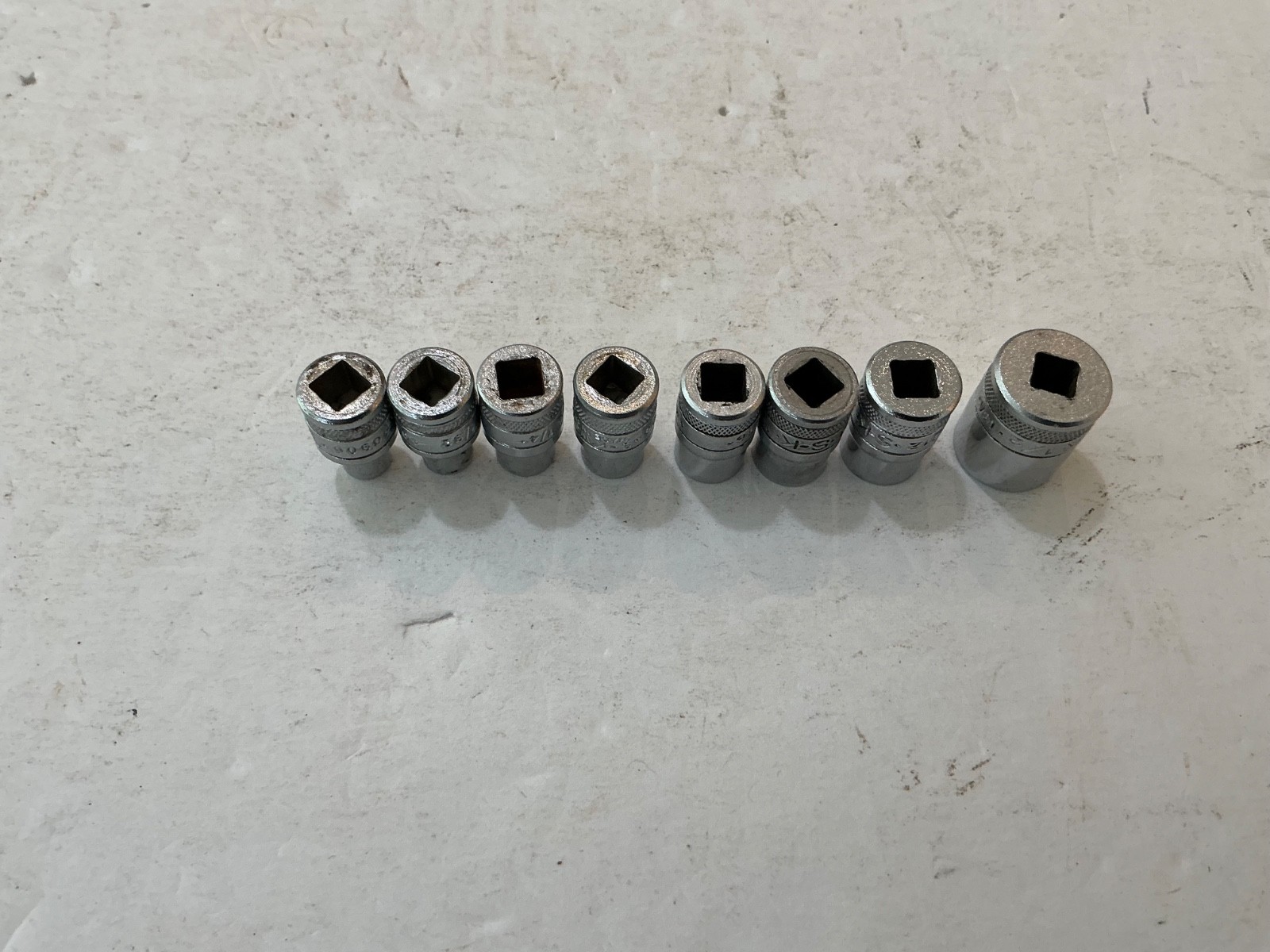 Vtg S-K tool 8 pc 1/4″ drive knurled shallow SAE socket set 3/16″-1/2″ USA made