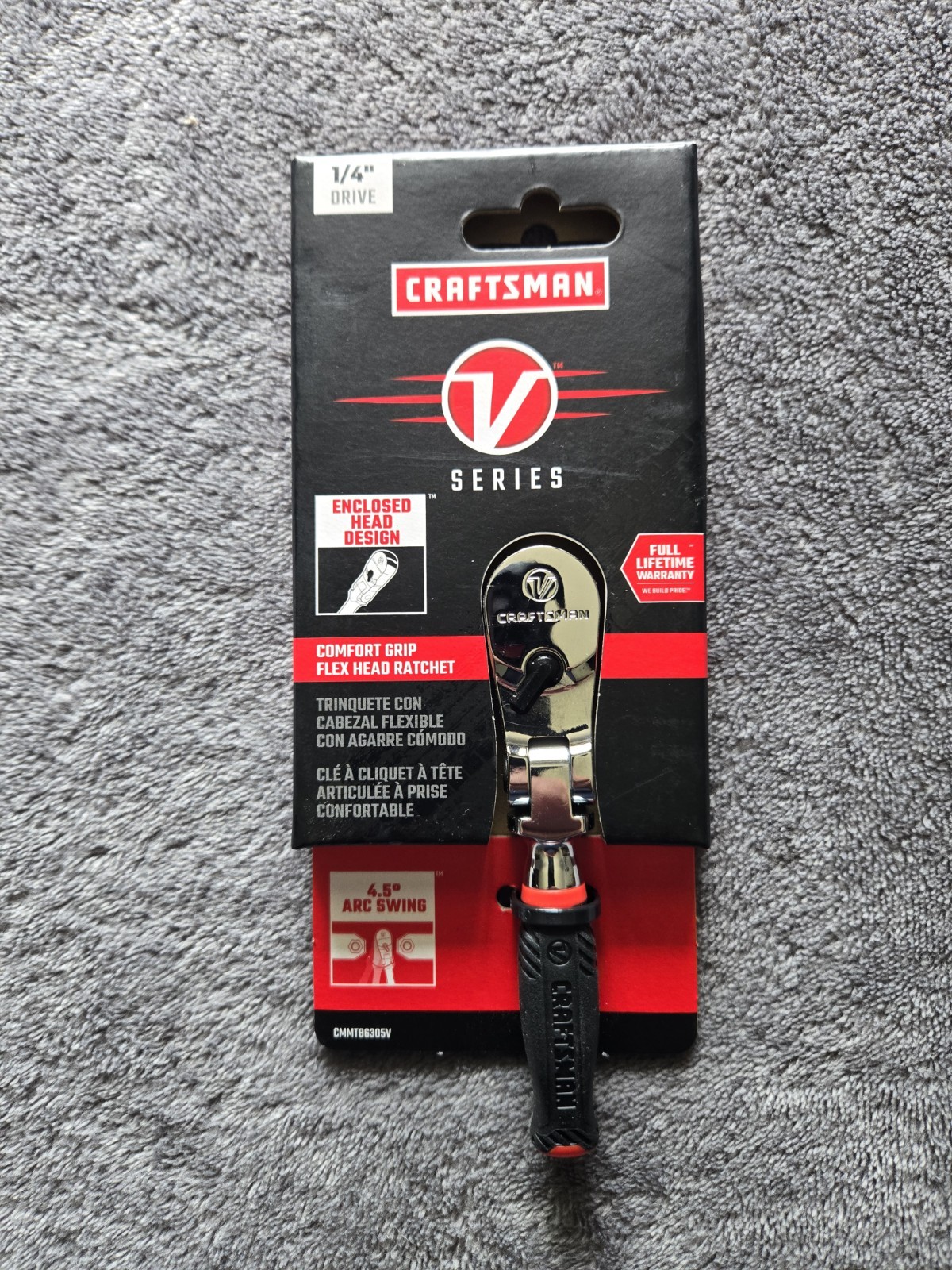 Craftsman V Series 1/4″ Drive Flexible Head Comfort Grip Ratchet CMMT86305V