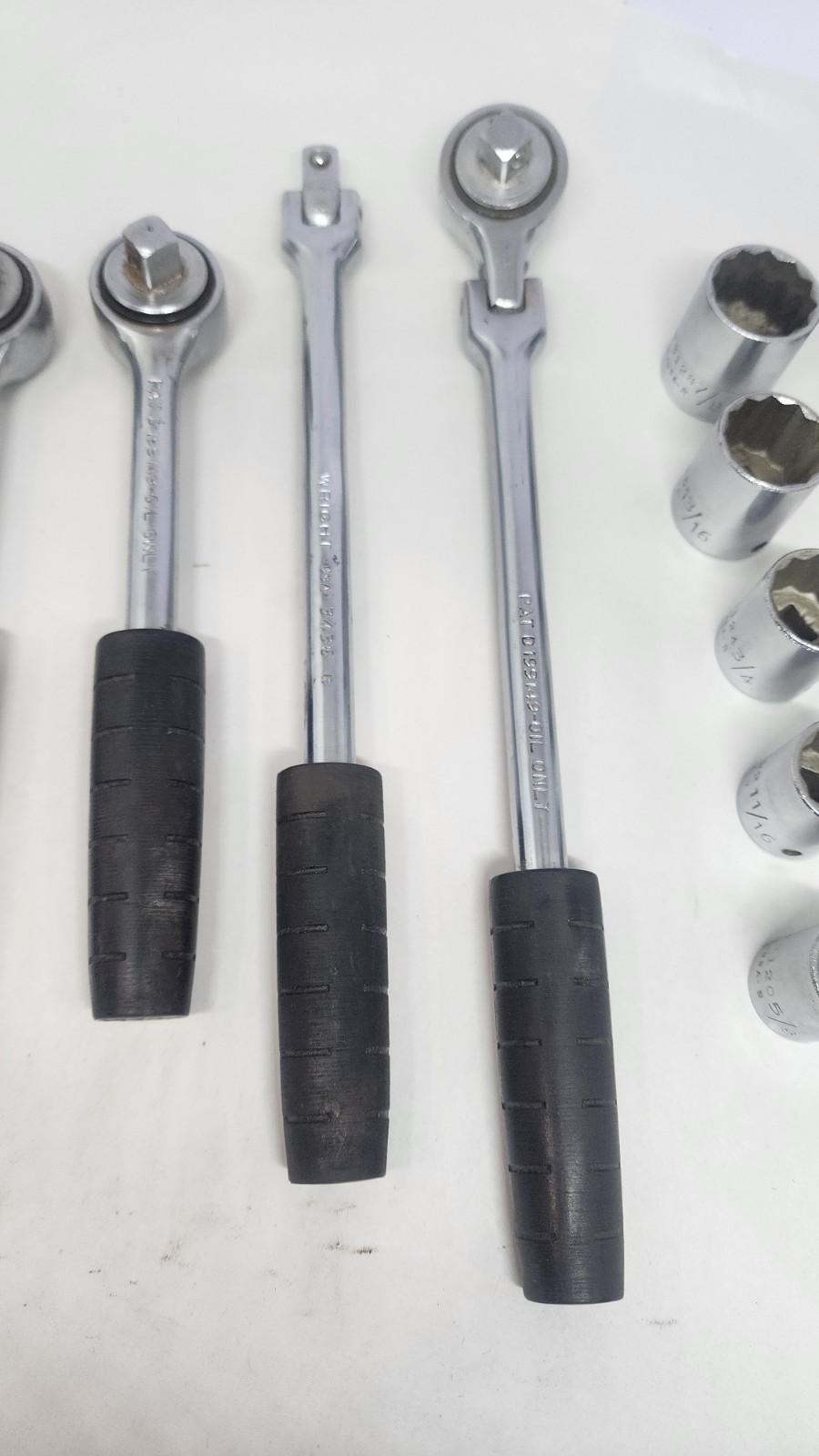 VTG Wright Tool Company Ratchet Lot Of 3 + Breaker Bar With Sockets 3/8″dr 12pt