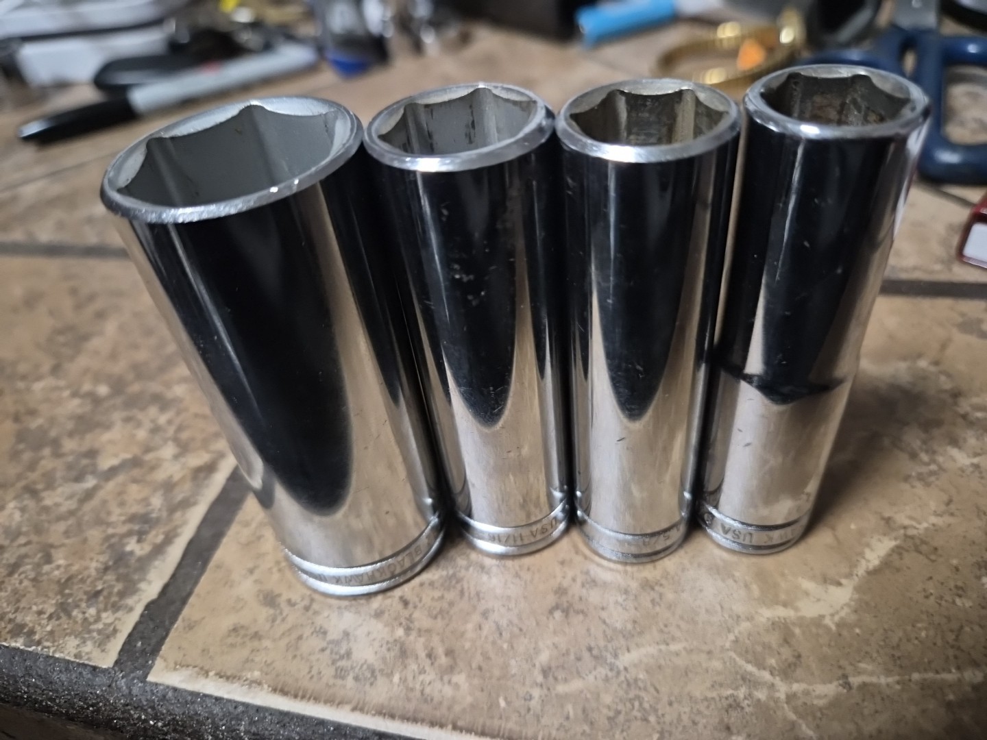 1/2″ DRIVE DEEP SOCKET, 6-pt, USA, POLISHED CHROME, BLACKHAWK 4 Pc