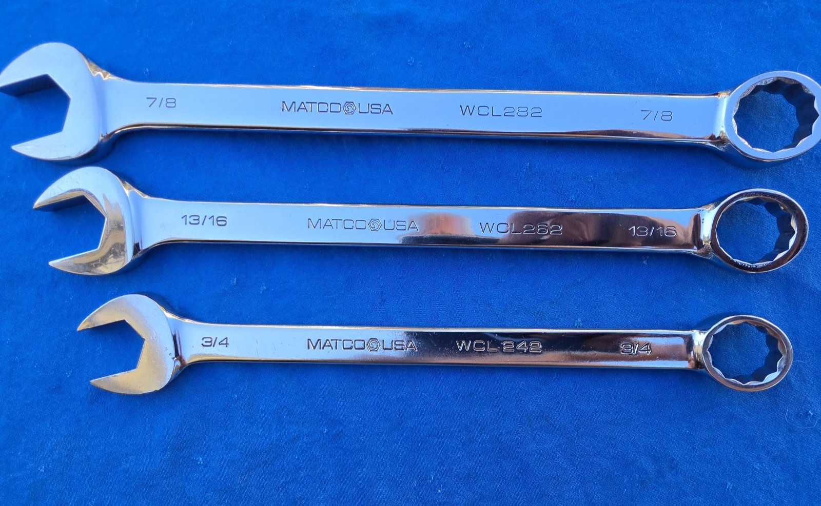 Matco 3 Pc. SAE. Comb. Wrenches 12 Point WCL282 7/8 WCL262 13/16 WCL 242 3/4