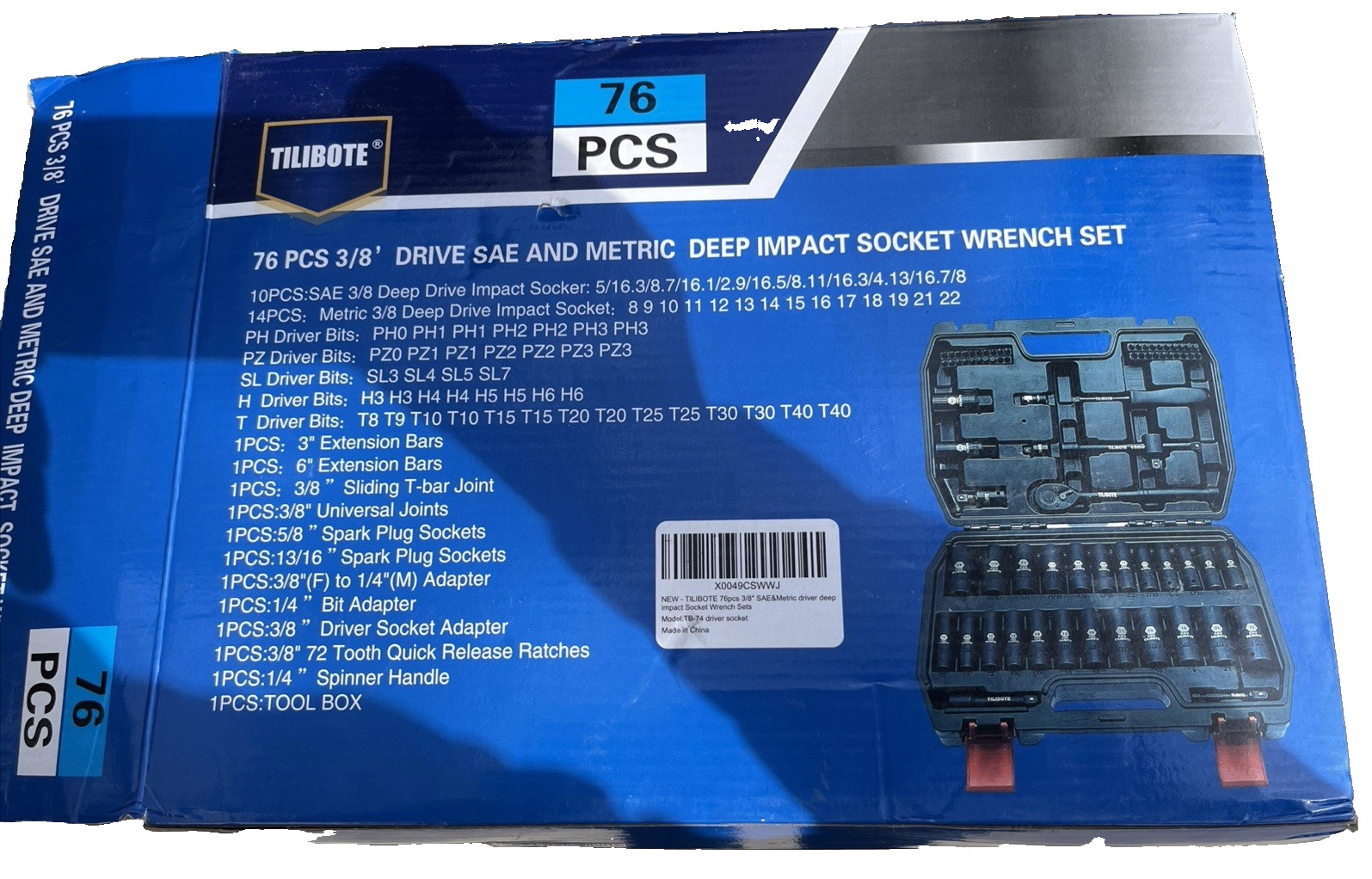 TILIBOTE 76pc 3/8” Drive Deep Impact Socket Set SAE & Metric TB-74