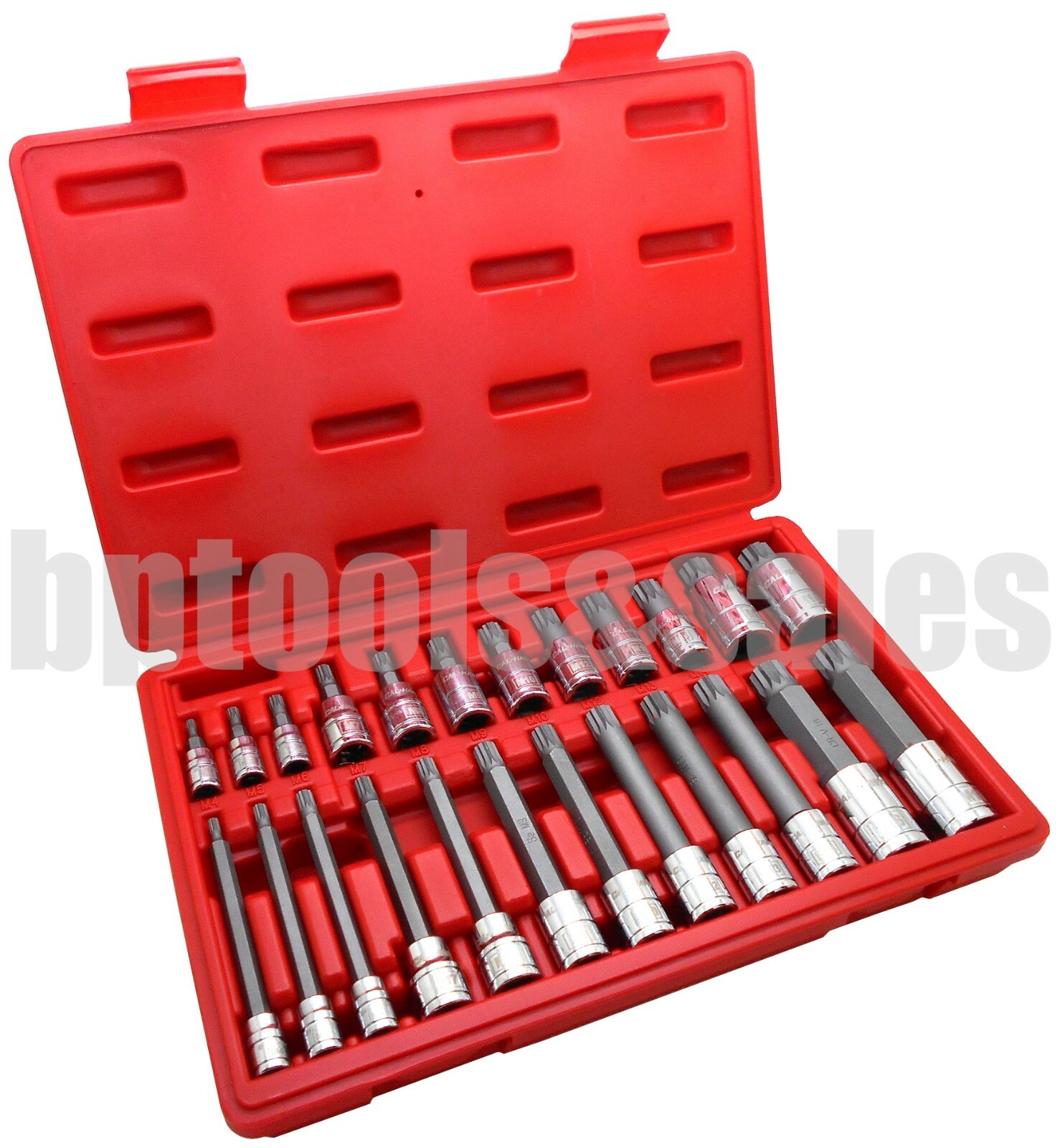 24pc LONG SPLINE & SHORT SPLINE BIT SOCKET SET S2 STEEL XZN TRIPLE SQUARE 12-PT