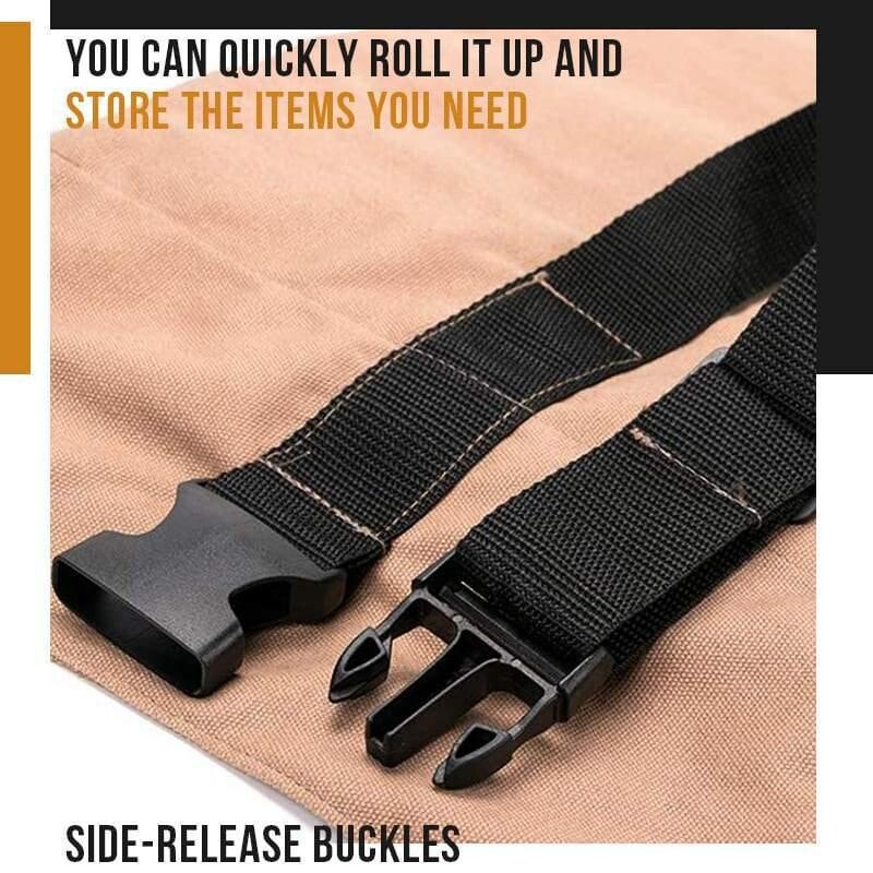 Auto Roll Up Tool Bag Multiple Pockets Canvas Storage Hanging Tool Bag