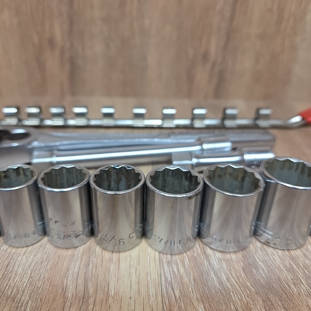 Vtg Craftsman Socket Set 1/2″ Drive 12 Point SAE Shallow 7/16″ To 1-1/8″ USA -V-