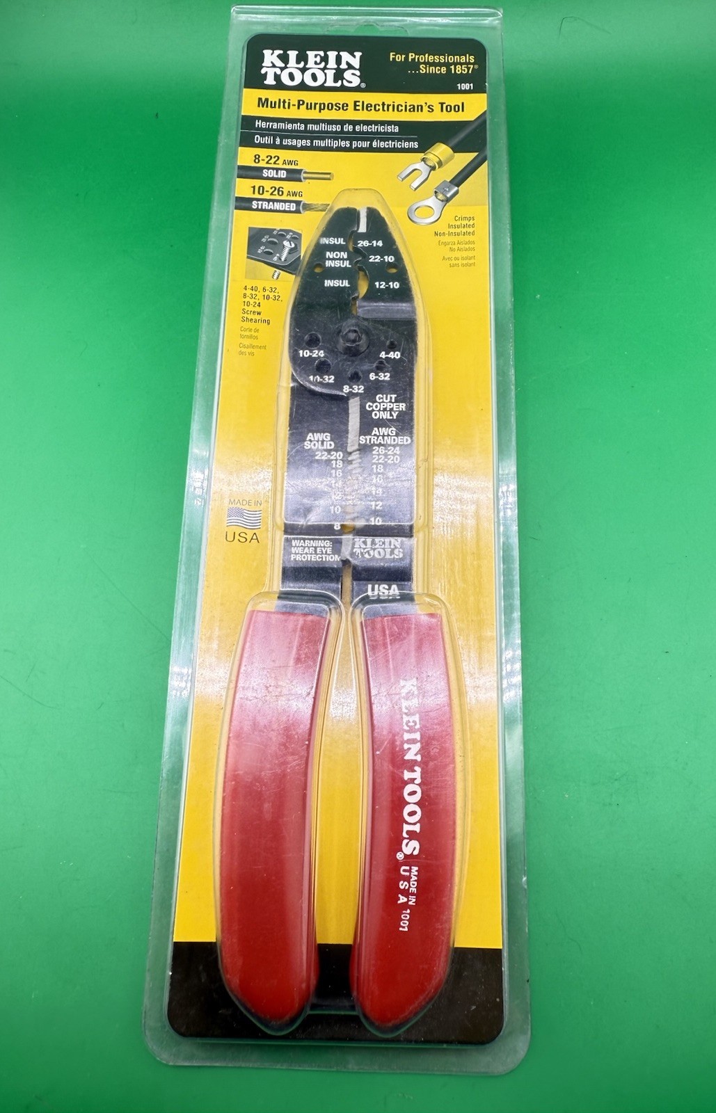 NEW Klein Tools 1001 Cushion Grip Wire Stripper Cutter Crimper Tool 8-22 AWG USA