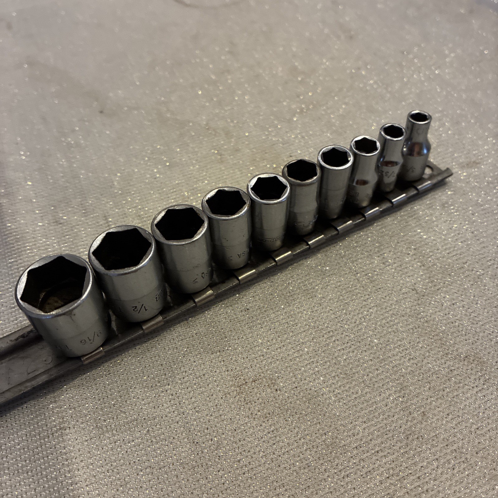 Snap-On Tools 10Pc 1/4” Drive SAE 3/16-9/16” 6Pt Shallow Socket Set USA