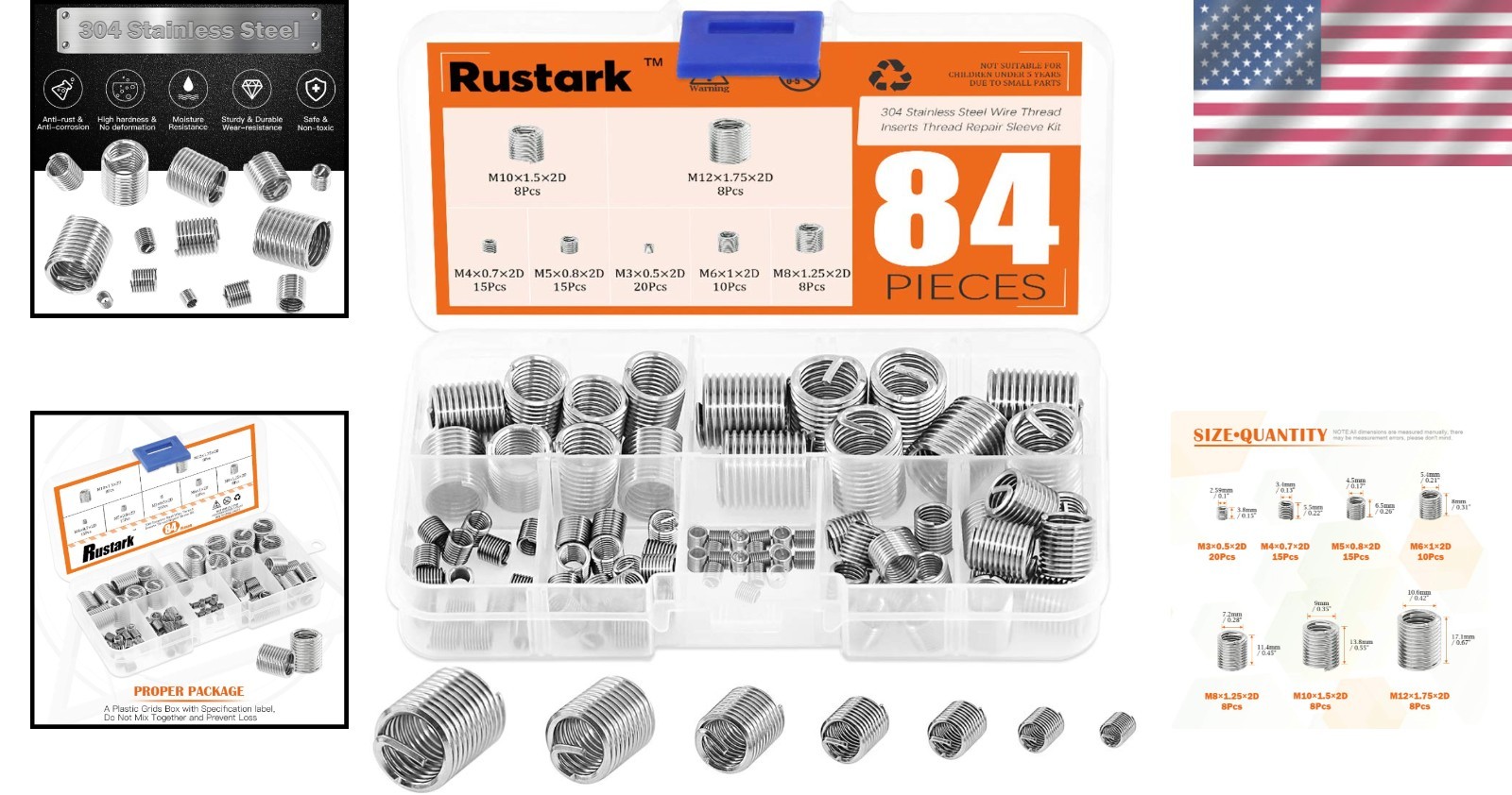 84 Pcs Helicoil Type Thread Repair Inserts – Stainless Steel M3-M12 Assorted