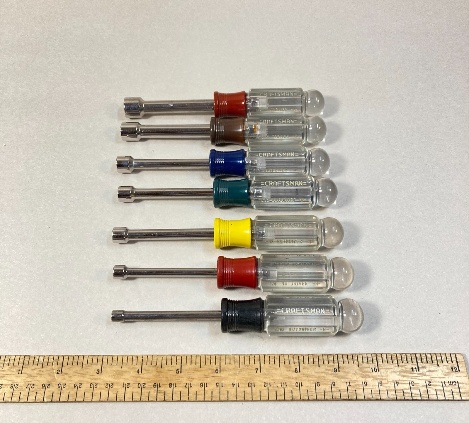 Vintage Craftsman Nut Driver Set 7 Pc SAE Ball End Color Coded USA