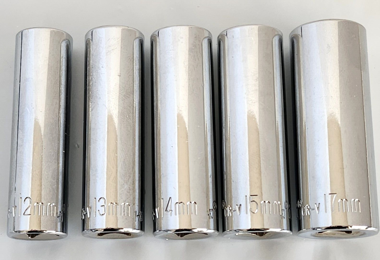 Crescent CR-V Lot Of 5 Deep Metric Sockets 3/8” Dr. 6Pt 12mm,13mm,14mm,15mm,17mm