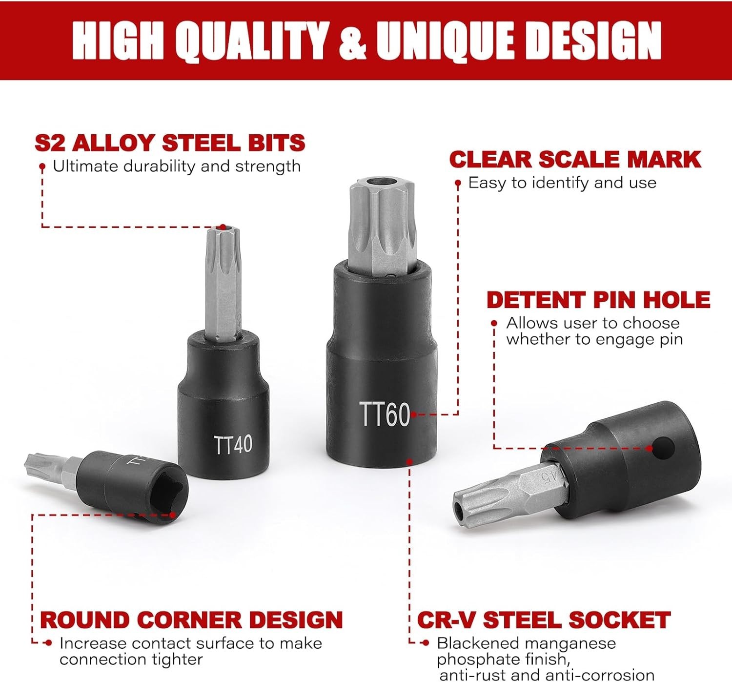 Juego de 34 puntas Torx, 1/4″, 3/8″ y 1/2″, juego de vasos de estrella sólida T6
