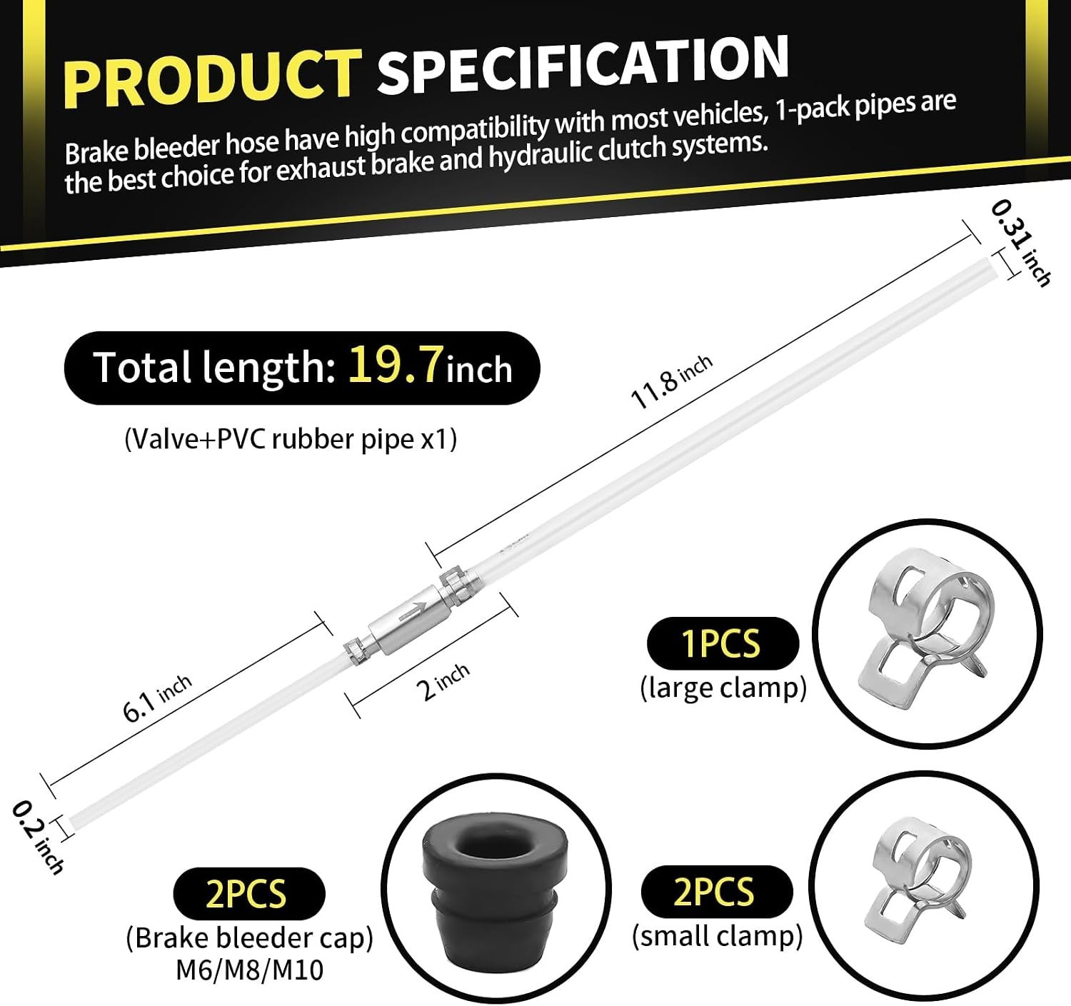 1 Pack Brake Bleeder Hose, One Way Check Valve Tube Bleeding Tool Kit with 6 …