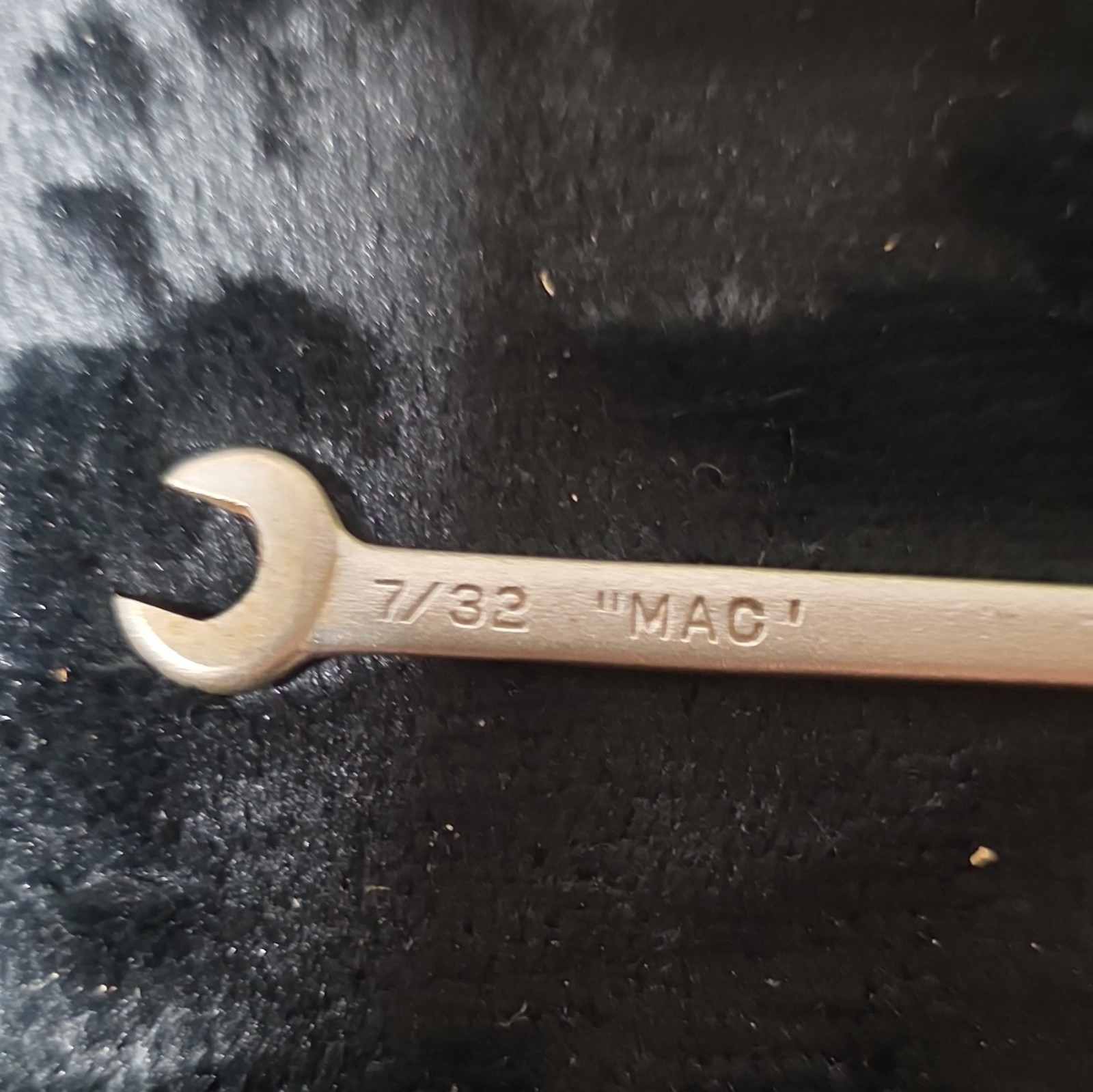 MAC 7/32 ,13/64 OPEN END WRENCH MADE IN USA . 3 INCHES LONG USED