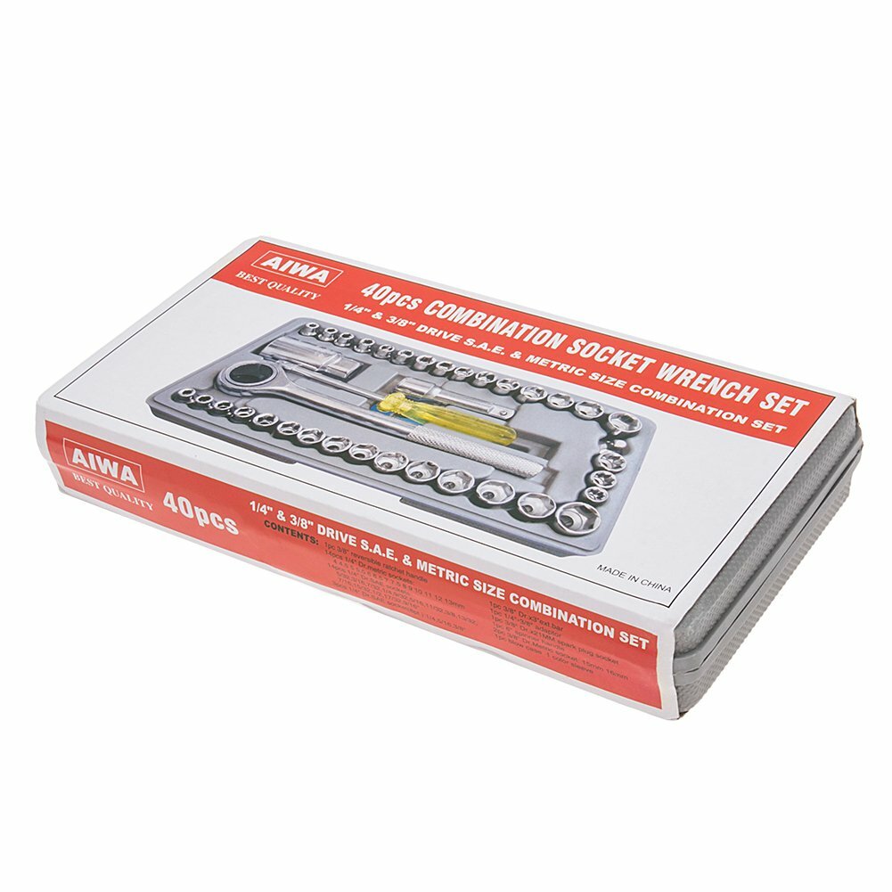 40Pcs Socket Tool 1/4» & 3/8″ Drive Ratchet Wrench Set W/Case For SAE & Metric