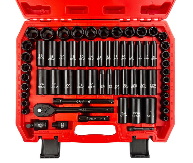 64Pcs 3/8″ Socket Set,Drive Impact Socket Set, Sae/Metric, Deep & Shallow, Cr-V