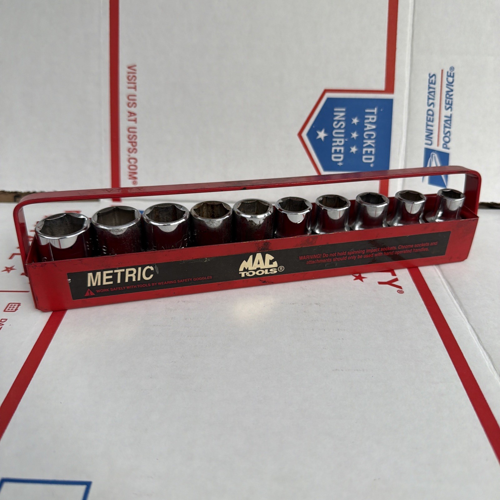 Mac Tools 1/2″ Drive 10pc Metric Socket Set 10mm – 19mm USA Nice Set