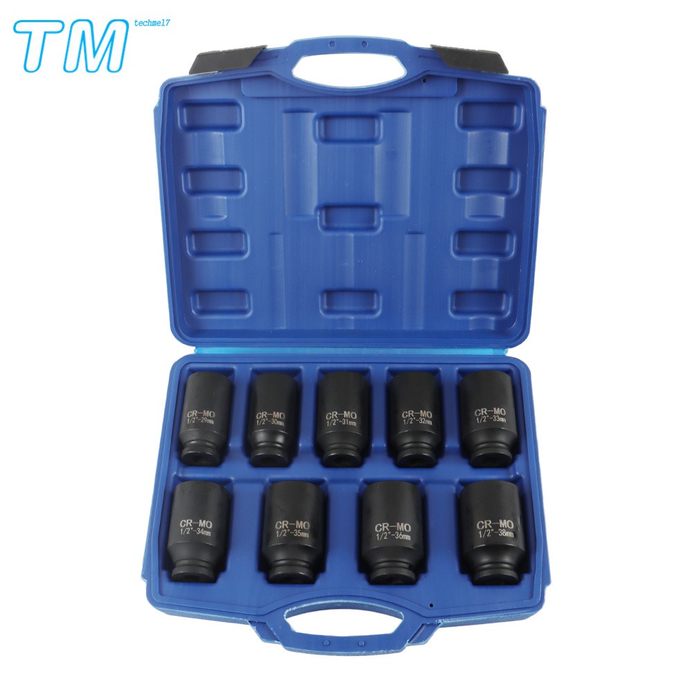 9× 29-38mm Impact Socket Tool Kit 1/2″ Drive Metric Axle Hub Nut Socket 6 Point