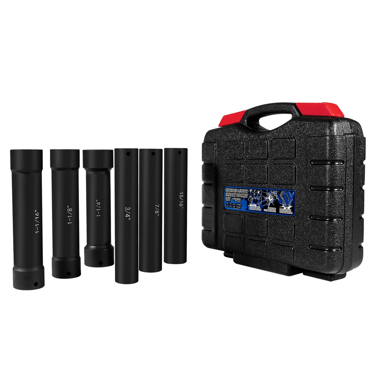 1/2 Inch Drive Heavy Duty Extended Length Extra-Deep Length Impact Socket , 6 PC