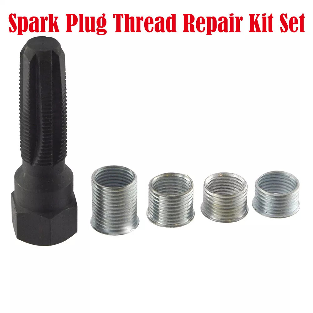 14mm Spark Plug Rethread Thread Repair Kit Helicoil Reamer Tap Tool w/ 4 Inserts