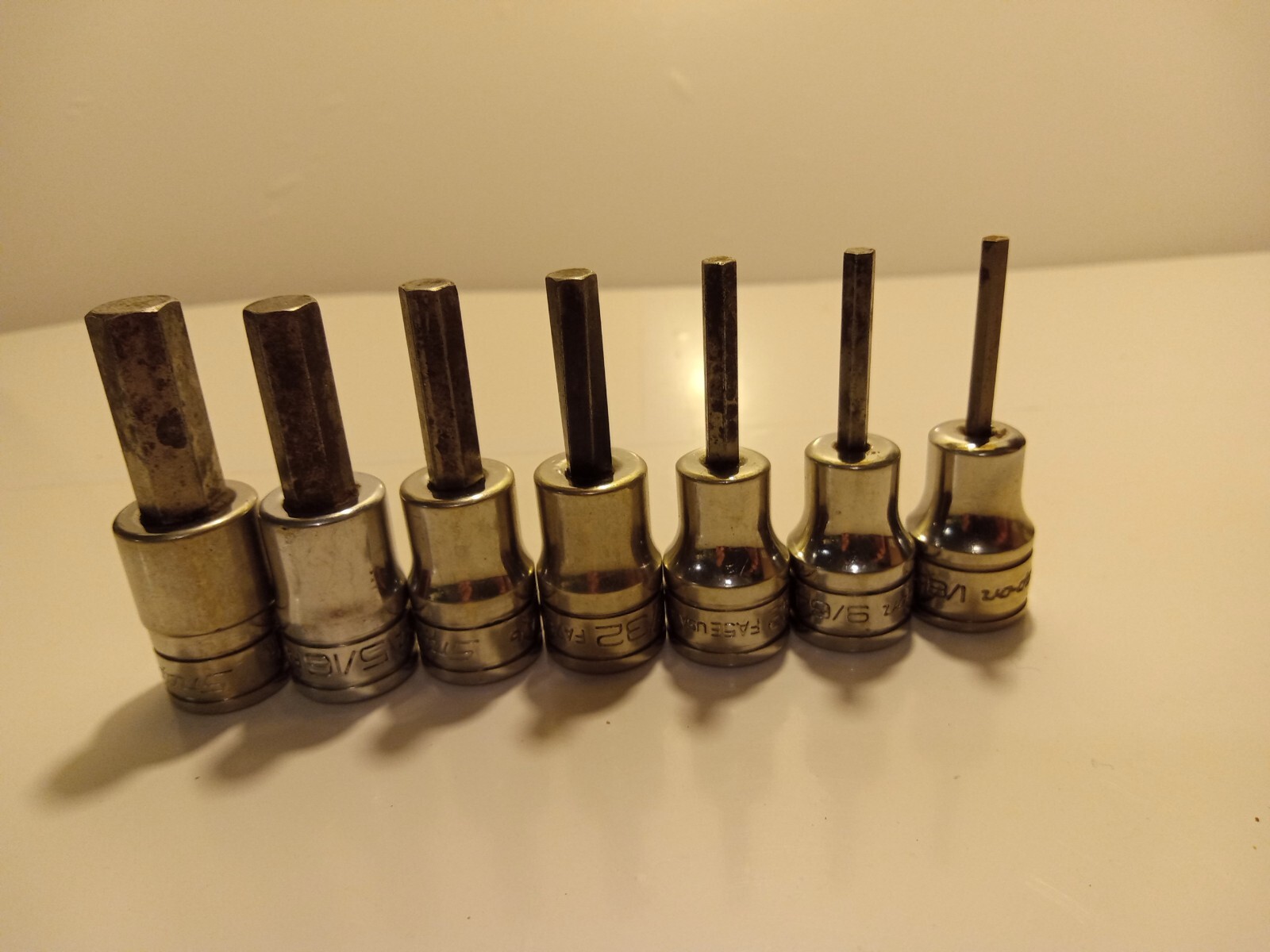 7-Piece Snap-On 3/8″ Drive Hex Bit Socket Set FA4E – FA12E 1/8″ – 3/8″ (CJR6)