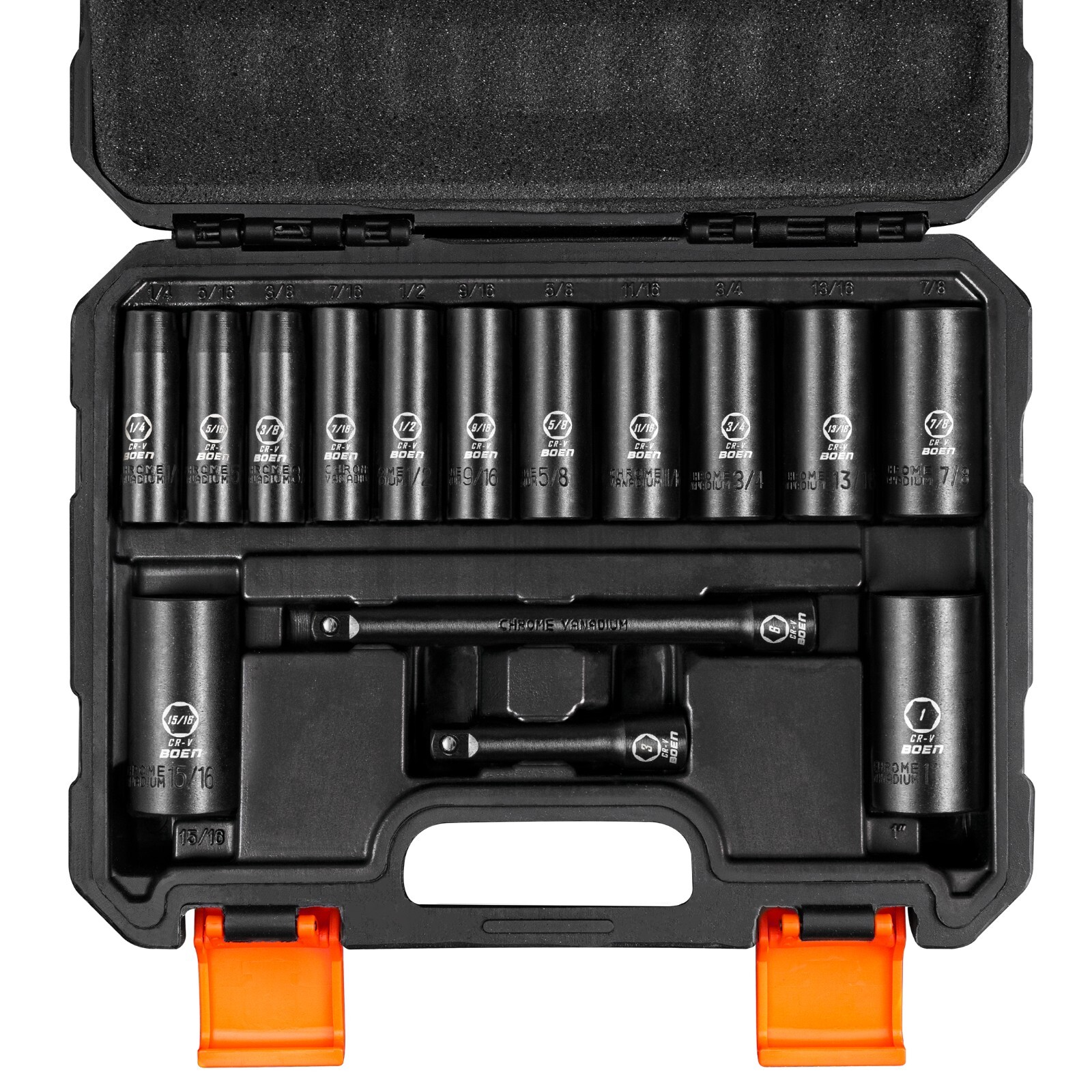 Boen 35 Pieces Impact Socket Set, 1/2 Inch Drive & 3/8 Inch Drive SAE & Metric