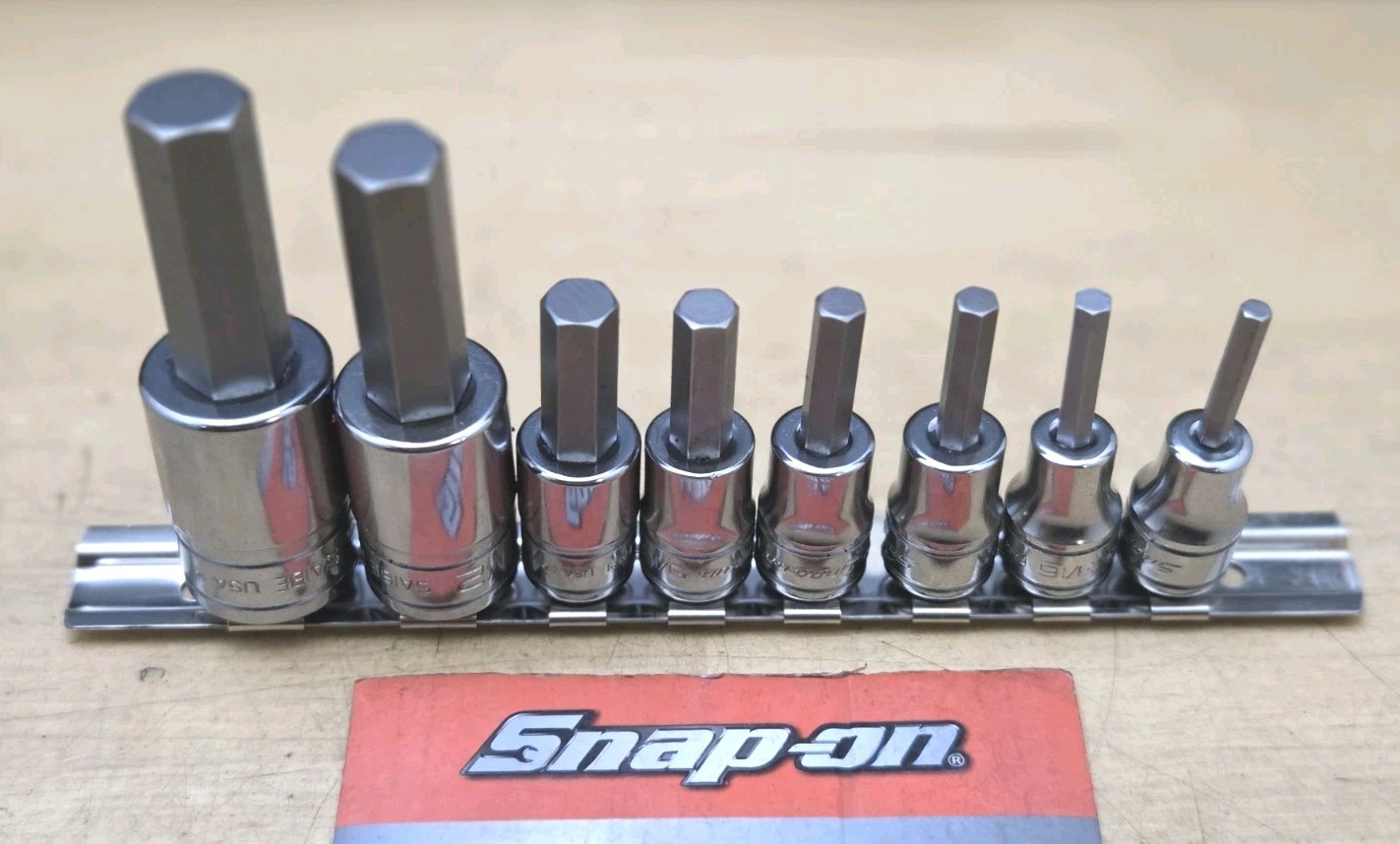 New Snap On USA Hex Bit Set SAE 1/2” & 3/8” Drive 8 Pc 5/32″-9/16” From GMTK Set