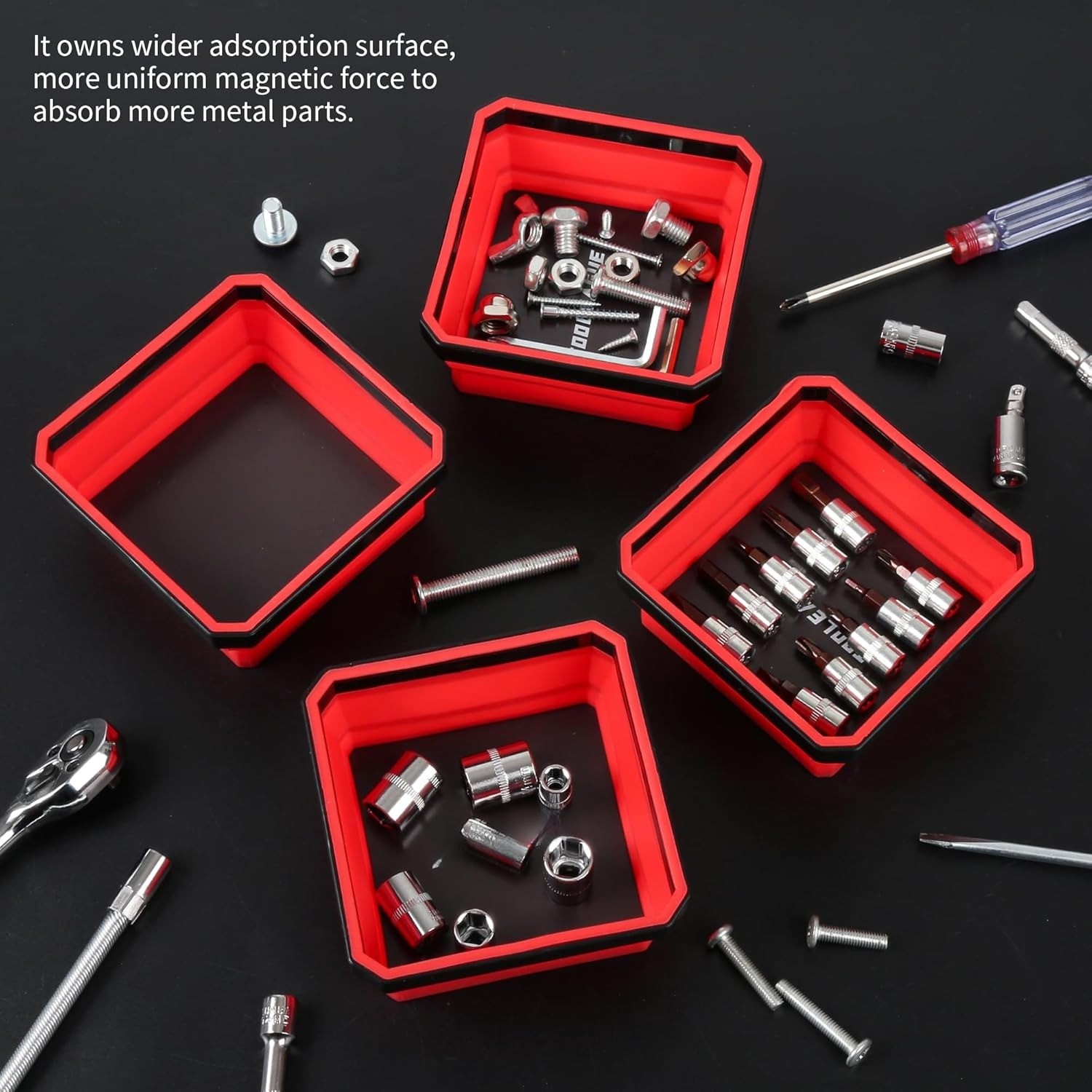 4Pcs Collapsible Magnetic Parts Tray Set with 15Lb Magnetic Pickup Pen