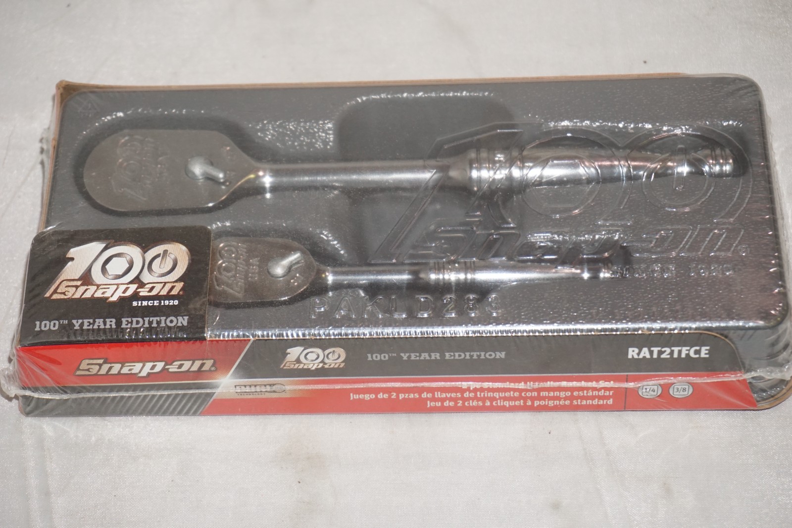 Snap On 100th 2 pc Standard Handle Ratchet Set 1/4″ 3/8″ RAT2TFCE NEW Sealed